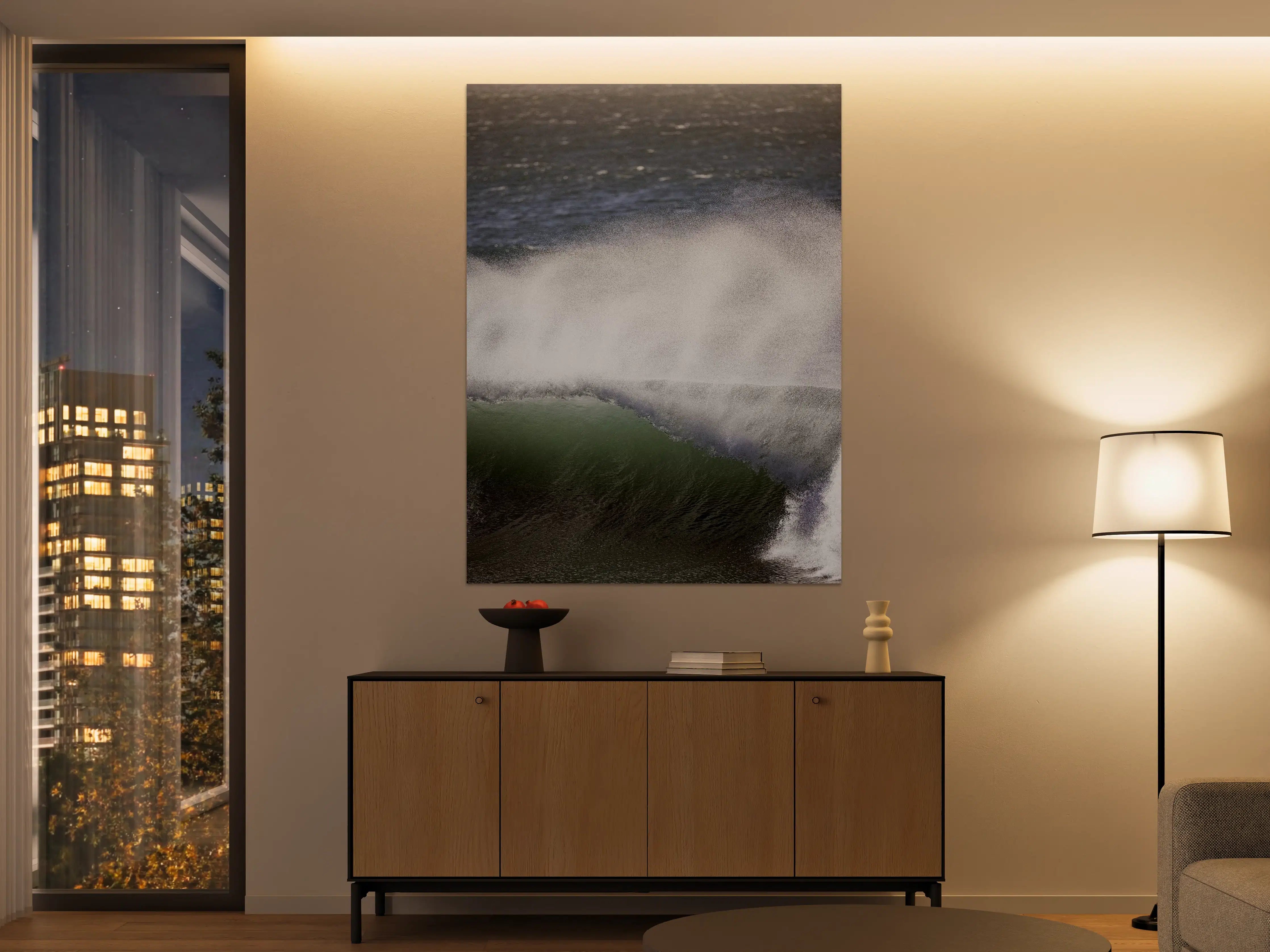 Große Wandbilder - Dramatische Ozeanwellen in Grau-Weiß