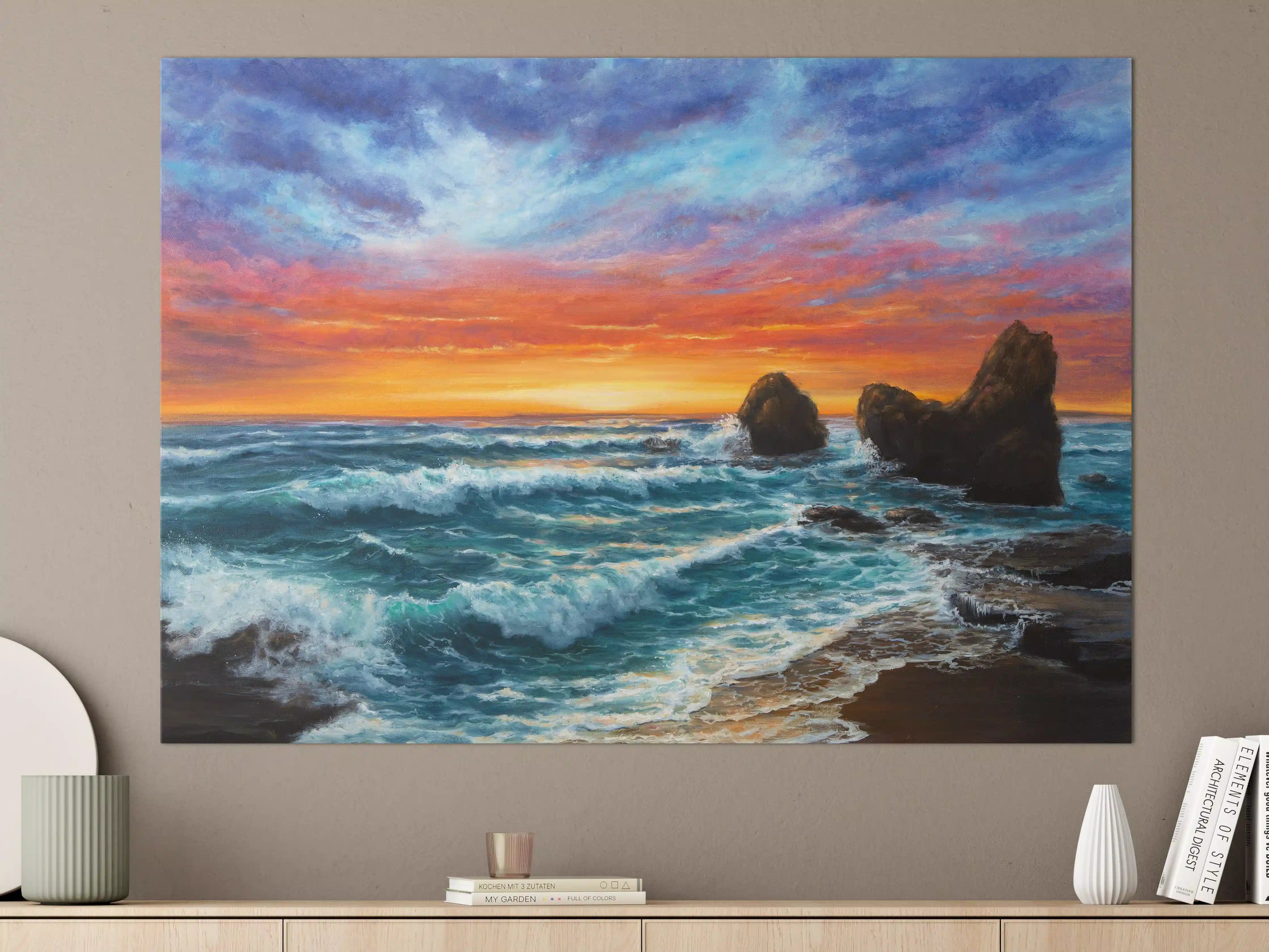 Große Wandbilder - Dramatischer Sonnenuntergang am Meer