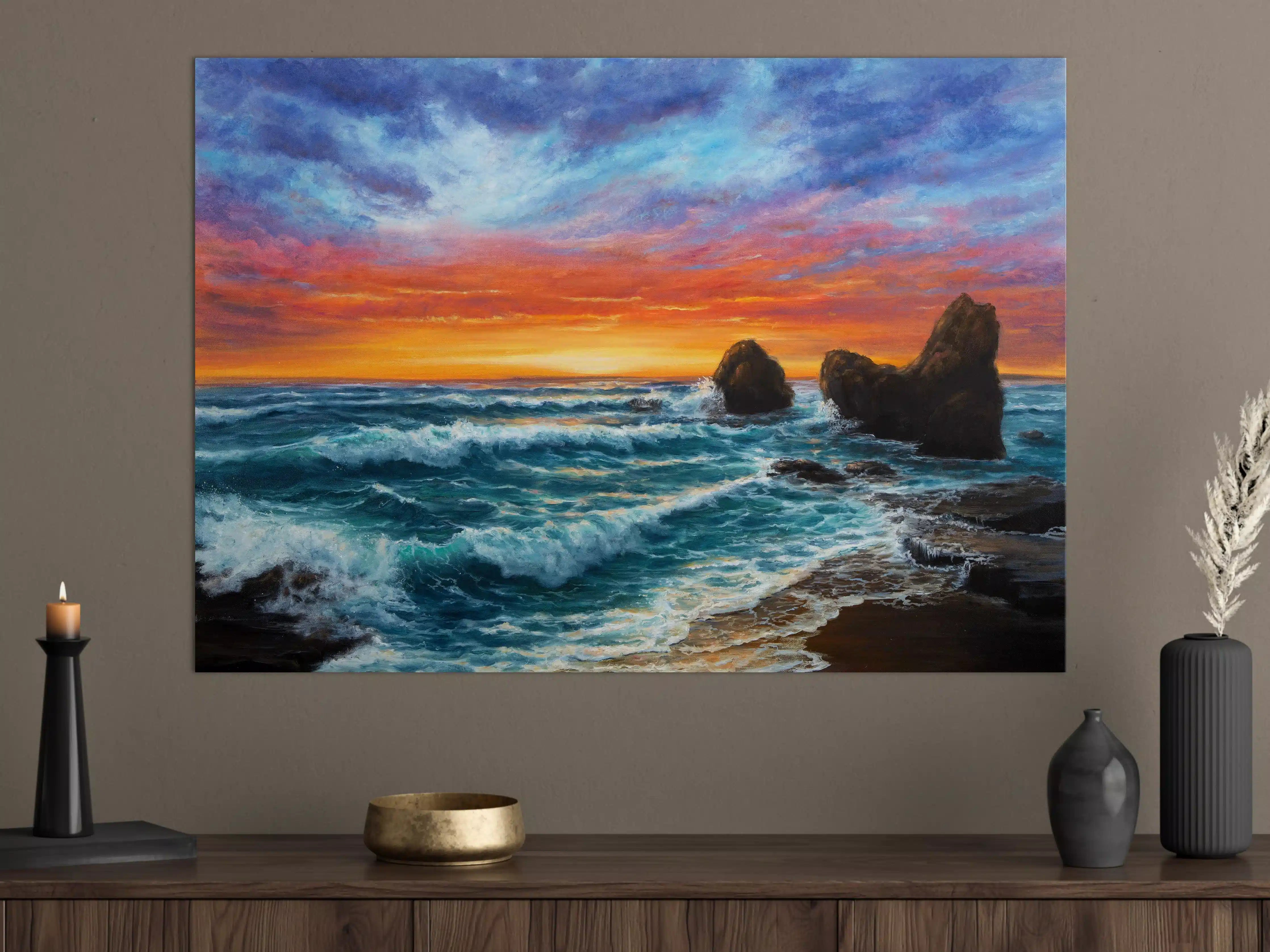 Große Wandbilder - Dramatischer Sonnenuntergang am Meer