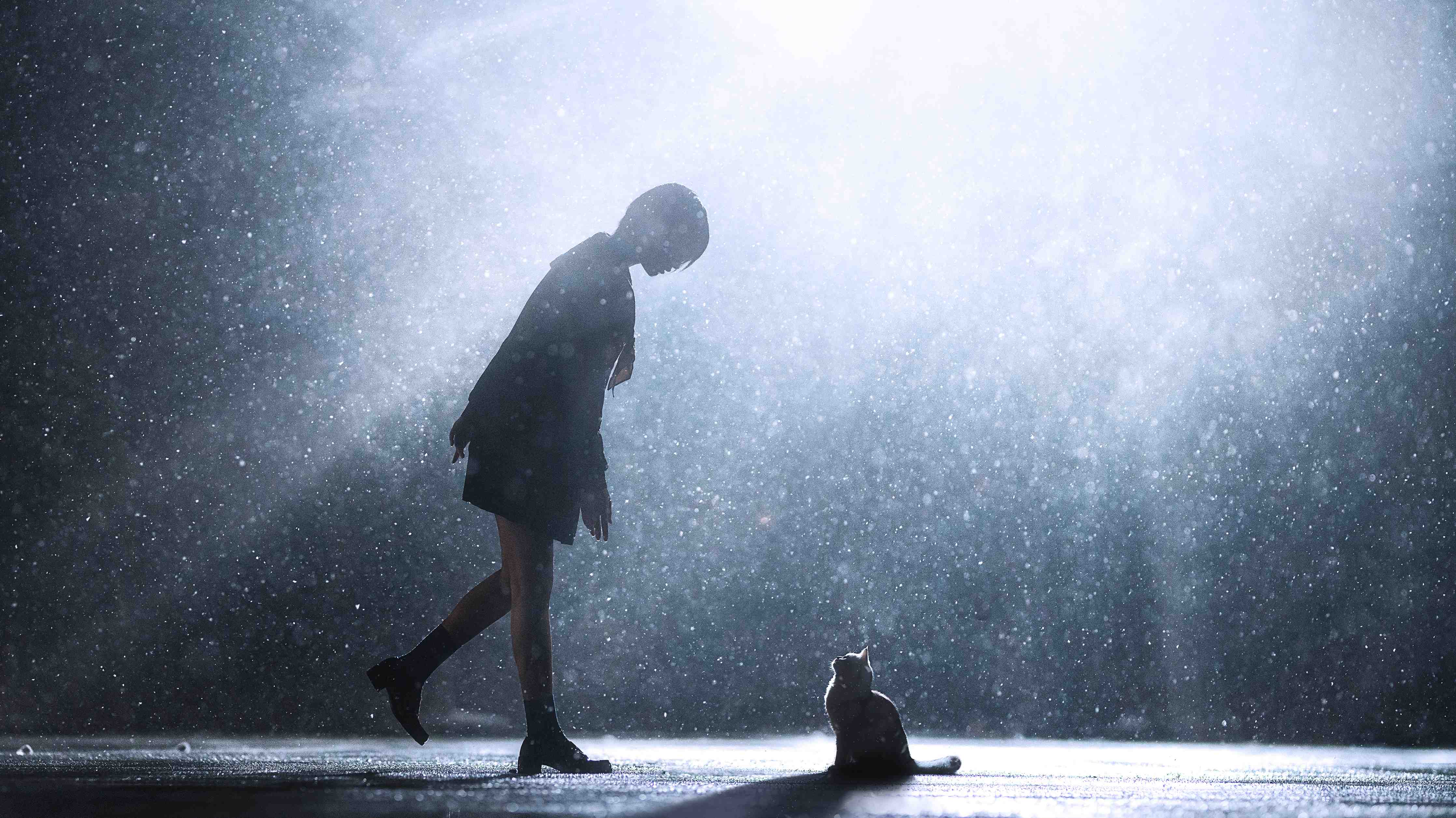 Große Wandbilder-Dramatisches Silhouetten-Porträt bei Regen