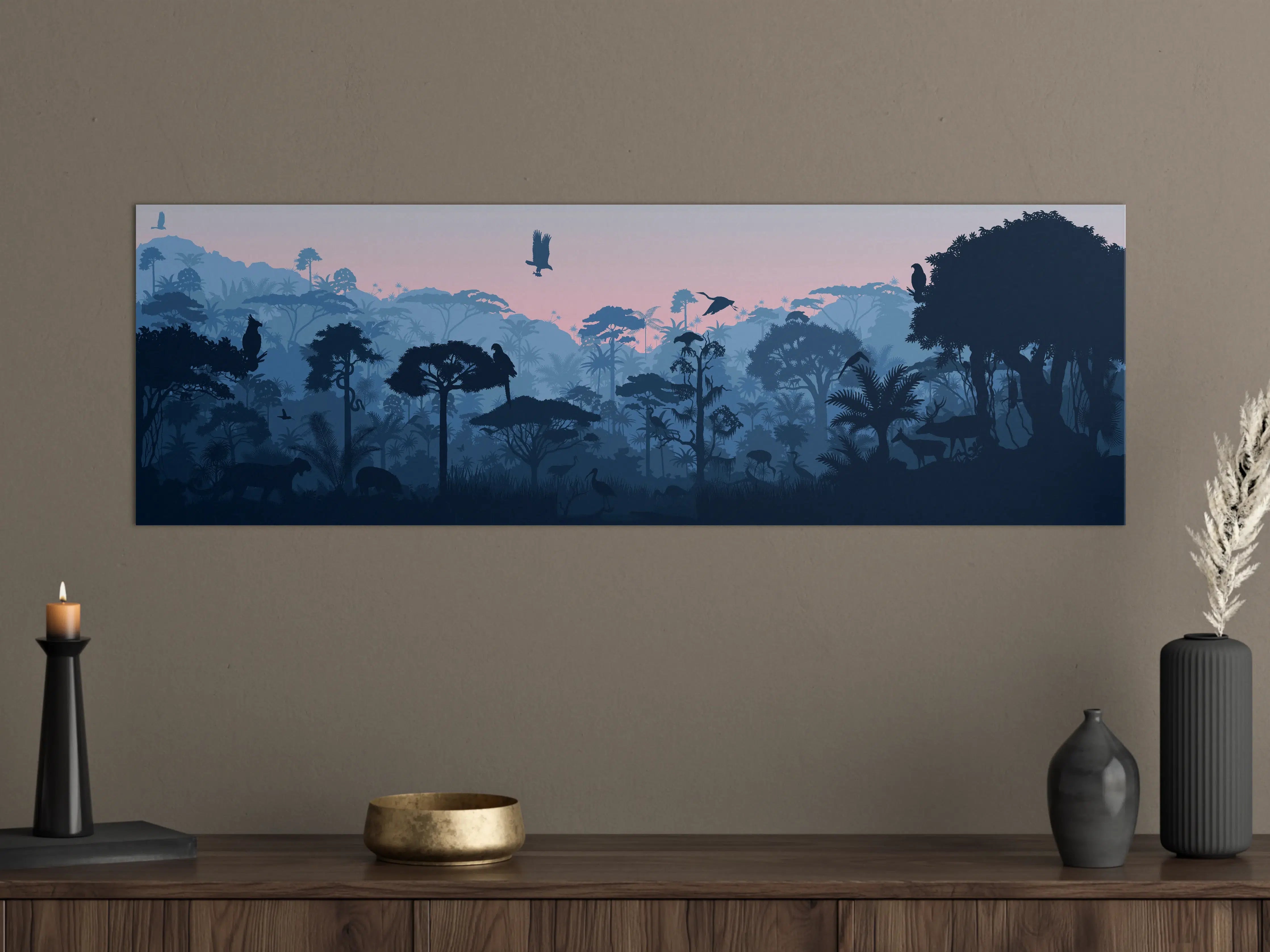 Große Wandbilder - Dschungel Silhouette bei Dämmerung