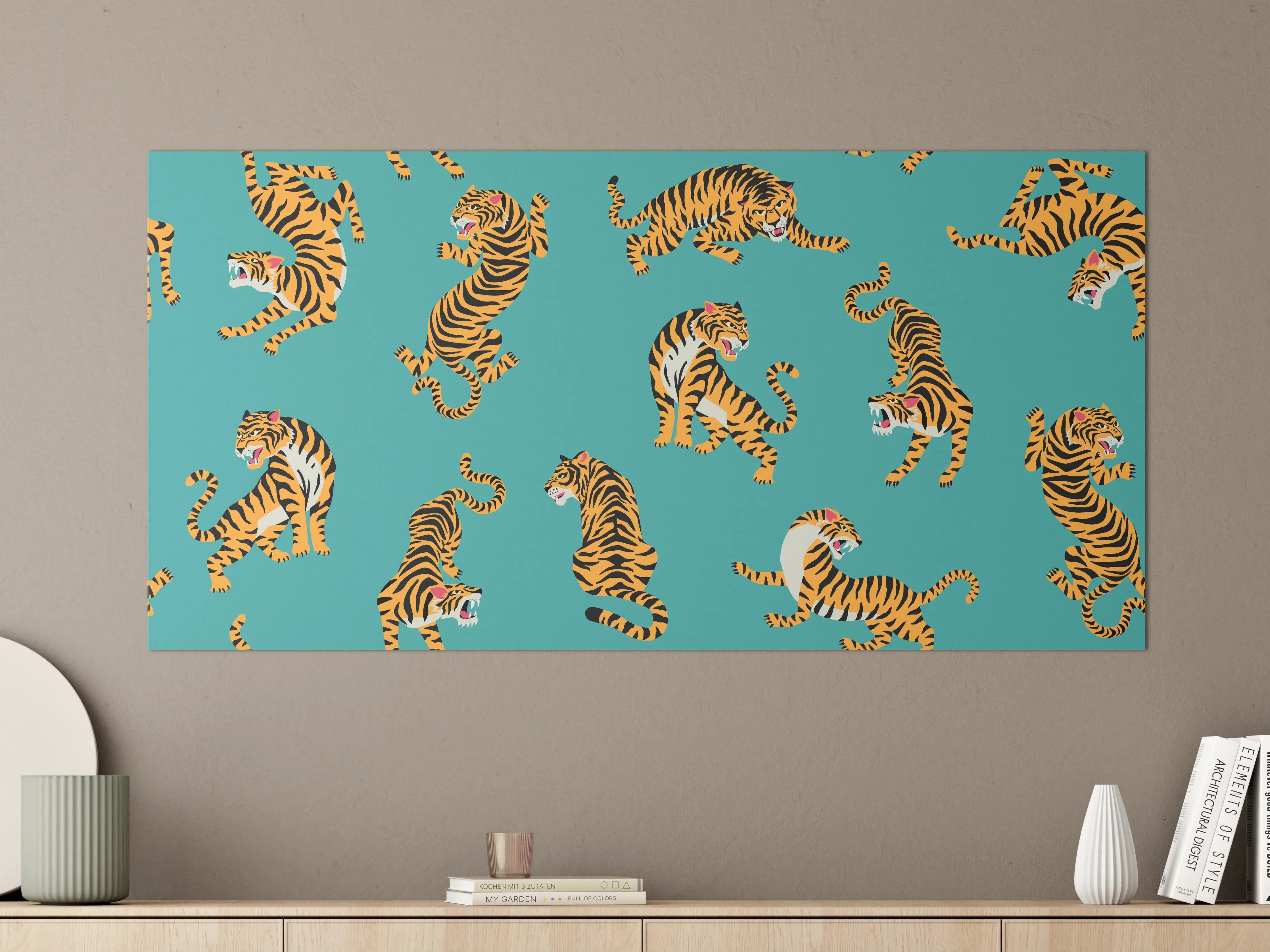 Große Wandbilder - Dschungel-Tiger auf Blauem Hintergrund