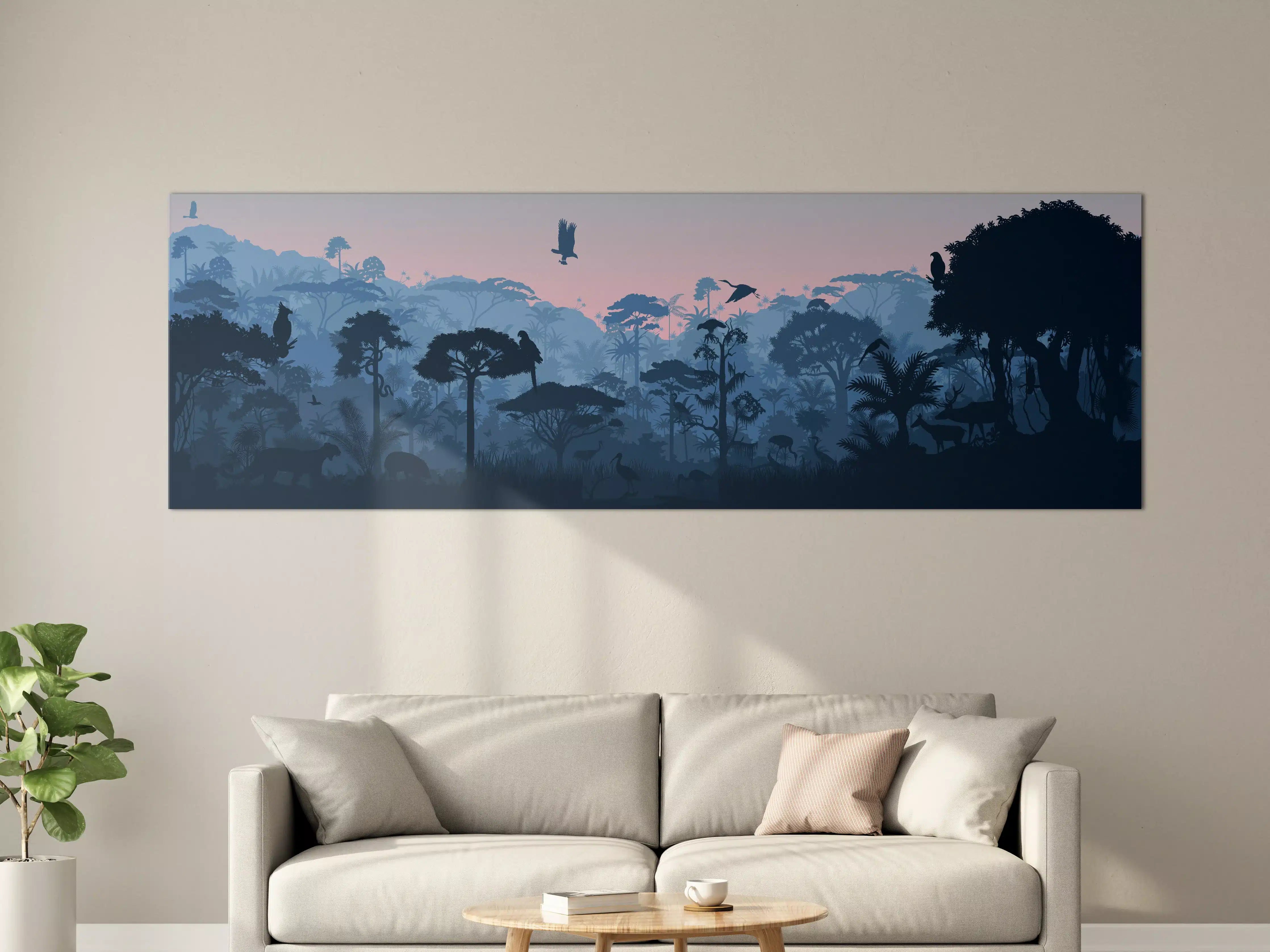 Große Wandbilder - Dschungelsilhouette bei Dämmerung