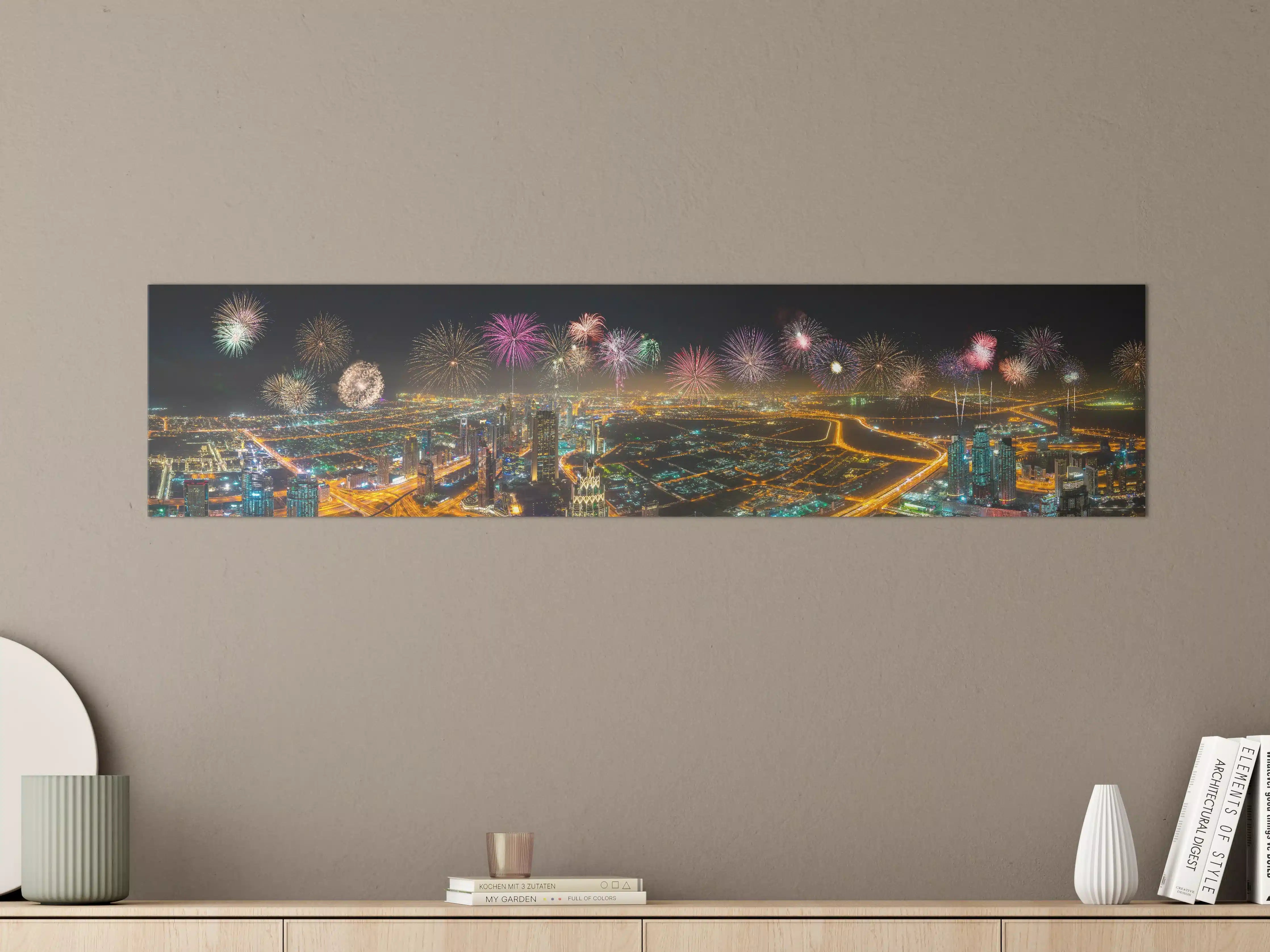 Große Wandbilder - Dubai Nachtfeuerwerk Panorama