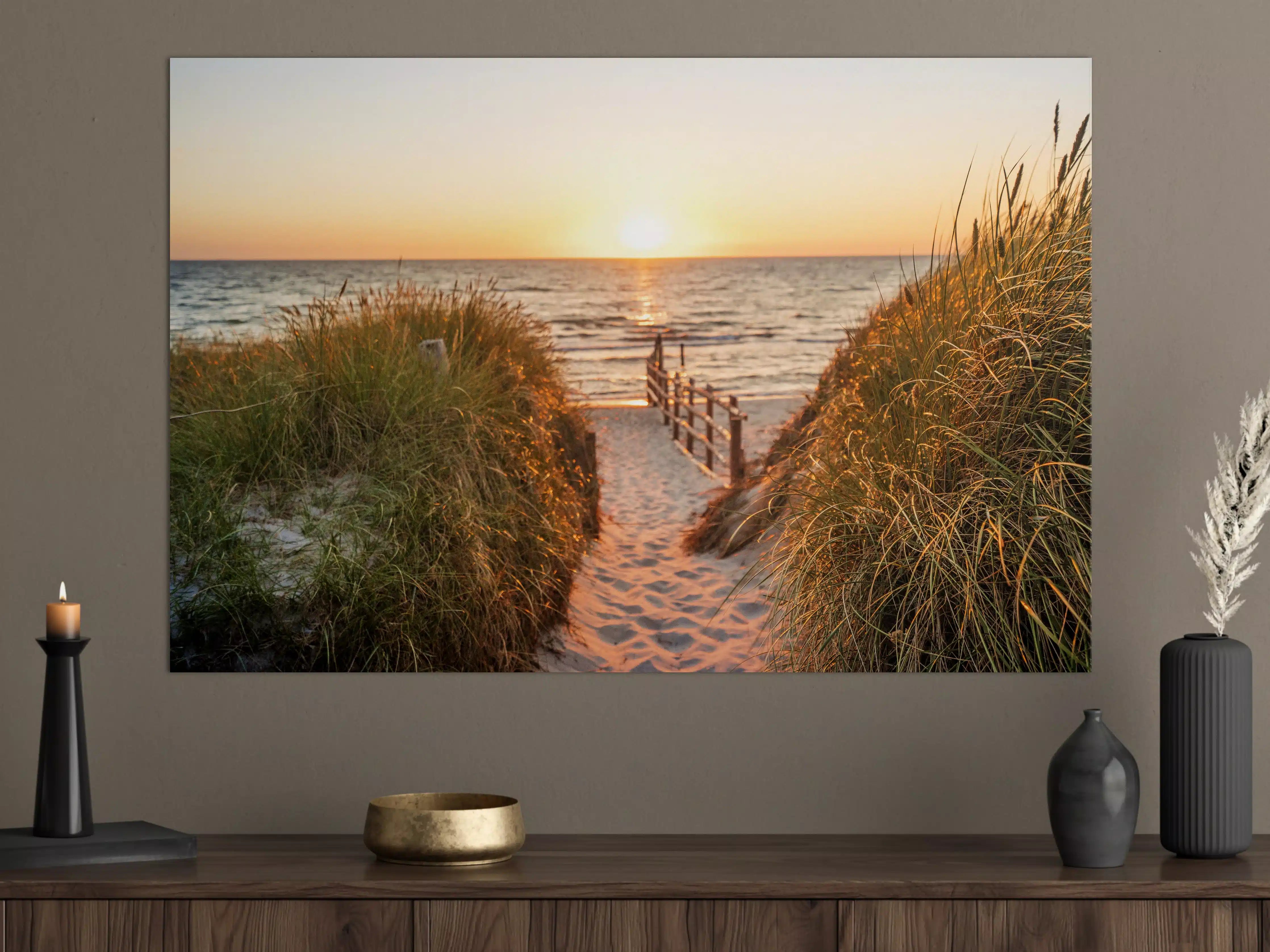 Große Wandbilder - Dünen am Strand an der Nordsee bei Sonnenuntergang