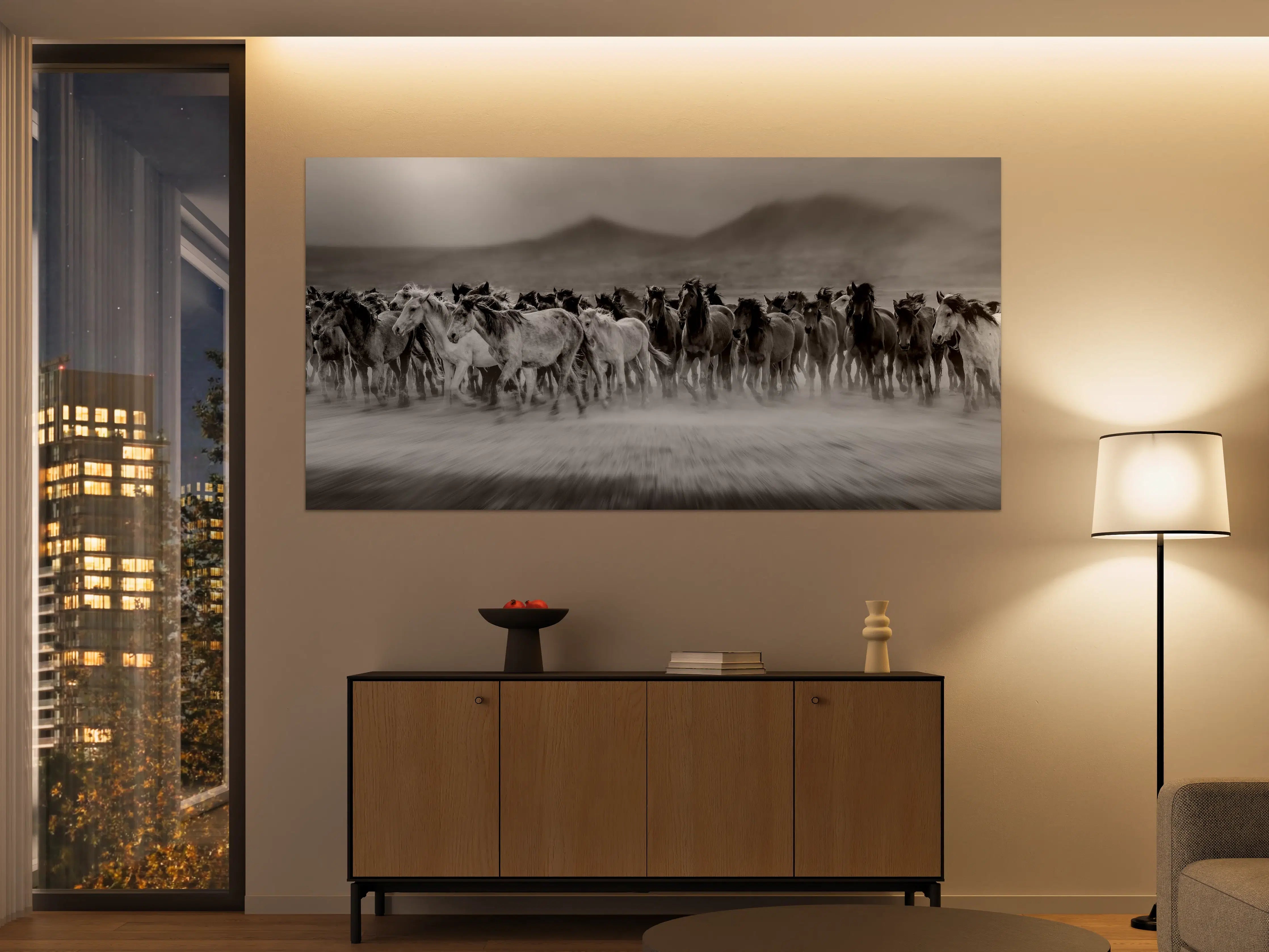 Große Wandbilder - Dünen und Pferde in Schwarz-Weiß