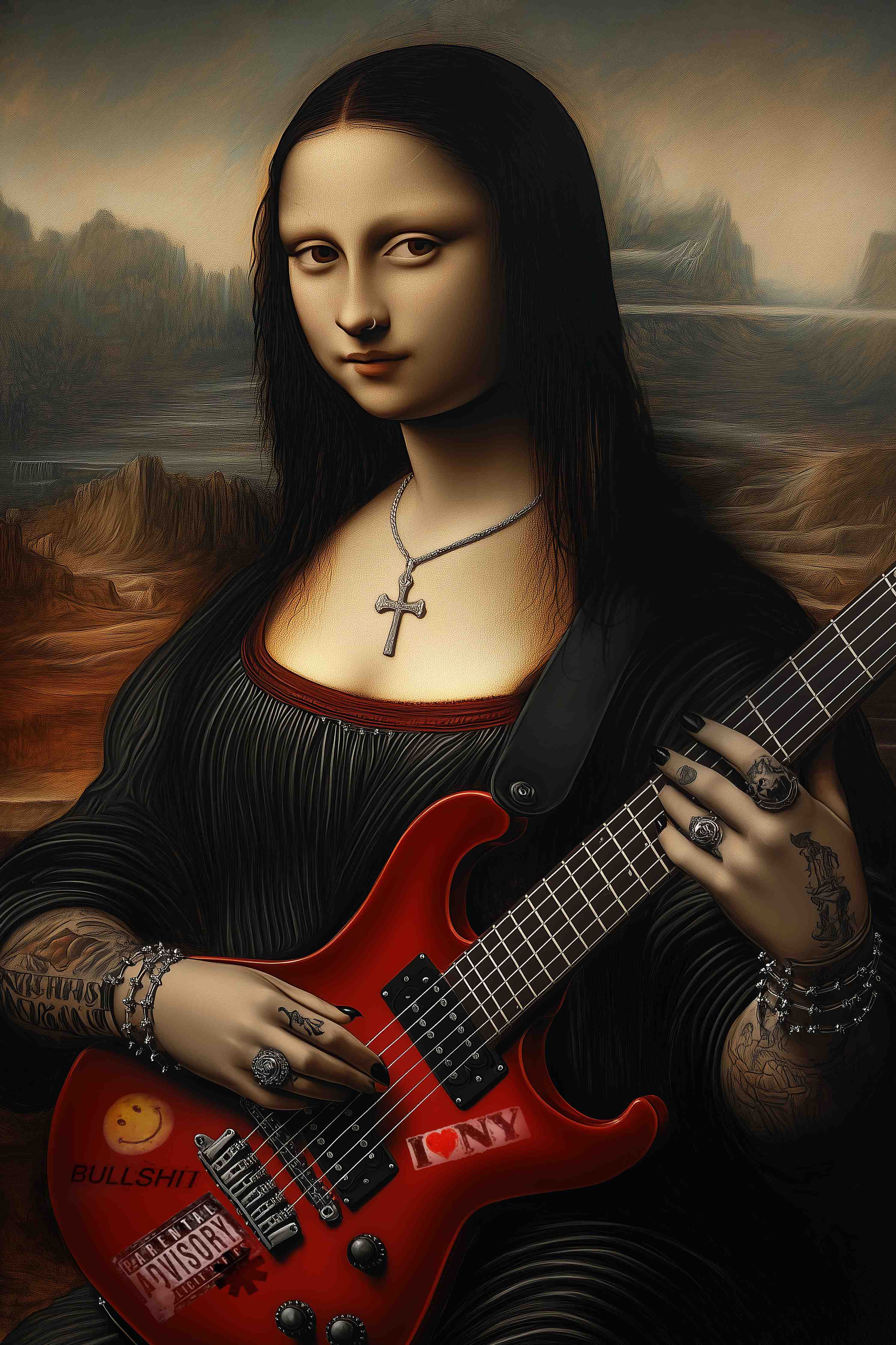 Große Wandbilder-Düstere Kunst mit rotem E-Gitarre