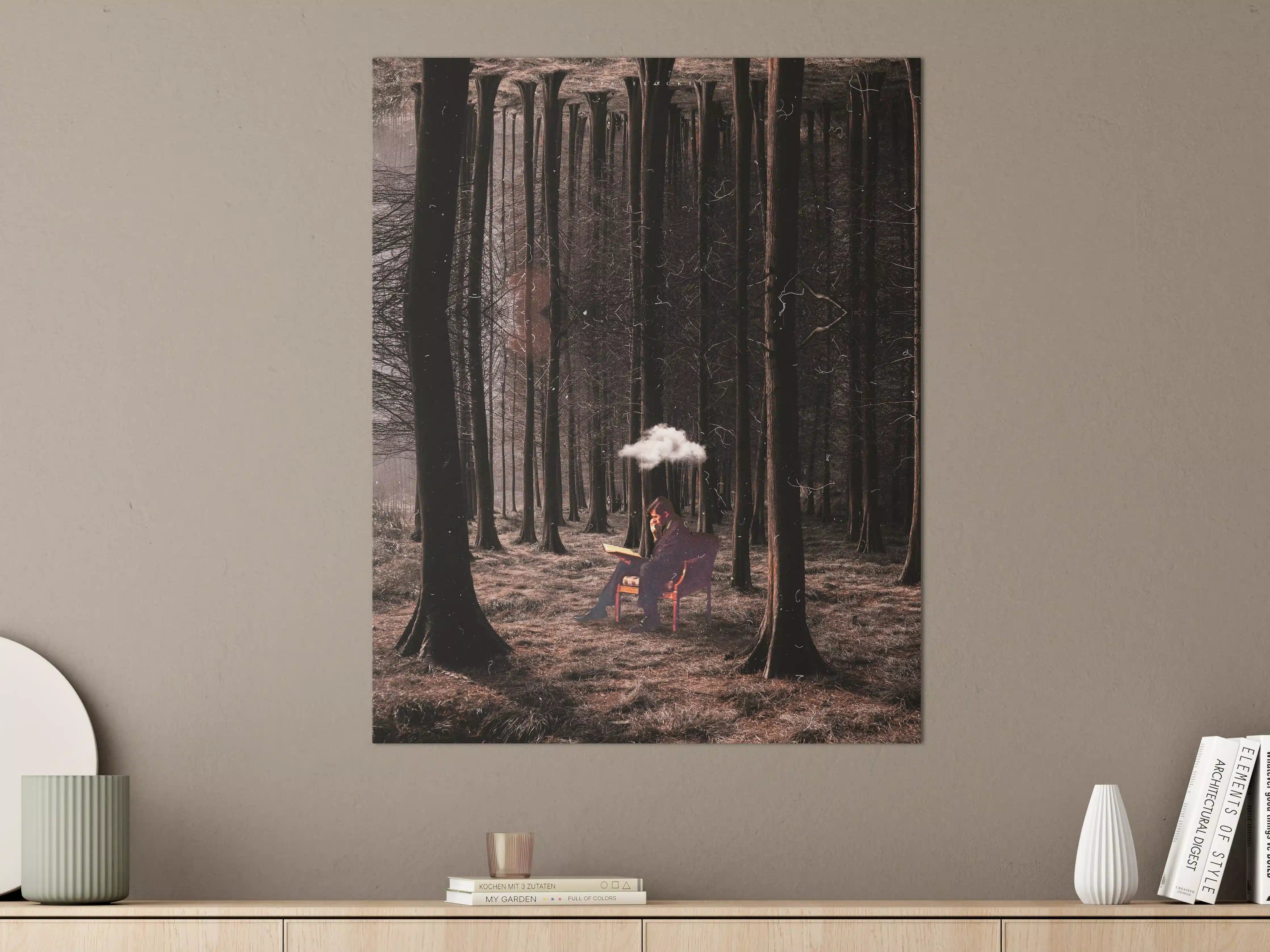 Große Wandbilder - Düstere Waldszene mit schwebender Wolke