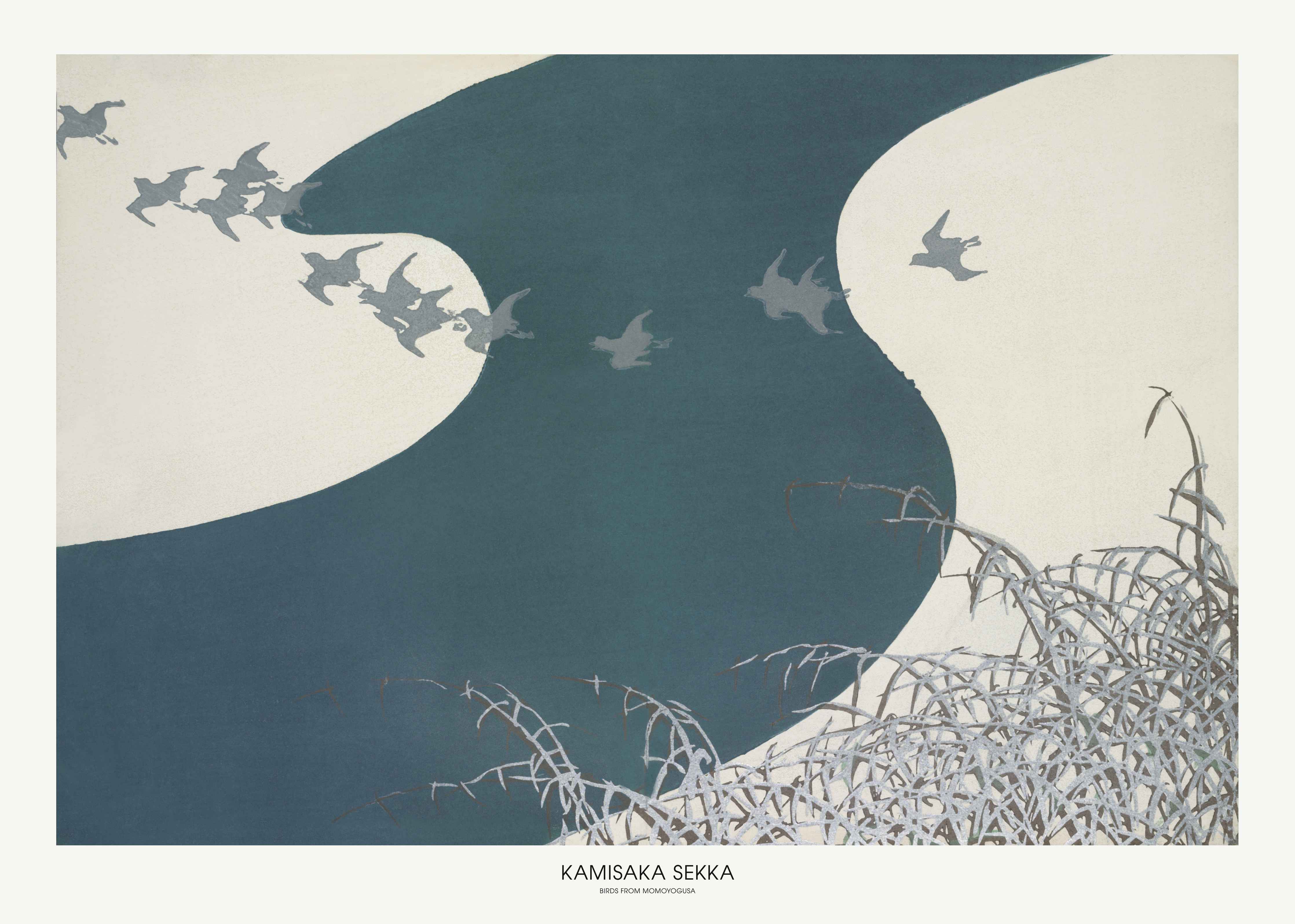 Große Wandbilder-Düsterer Fluss mit Vogel-Silhouetten