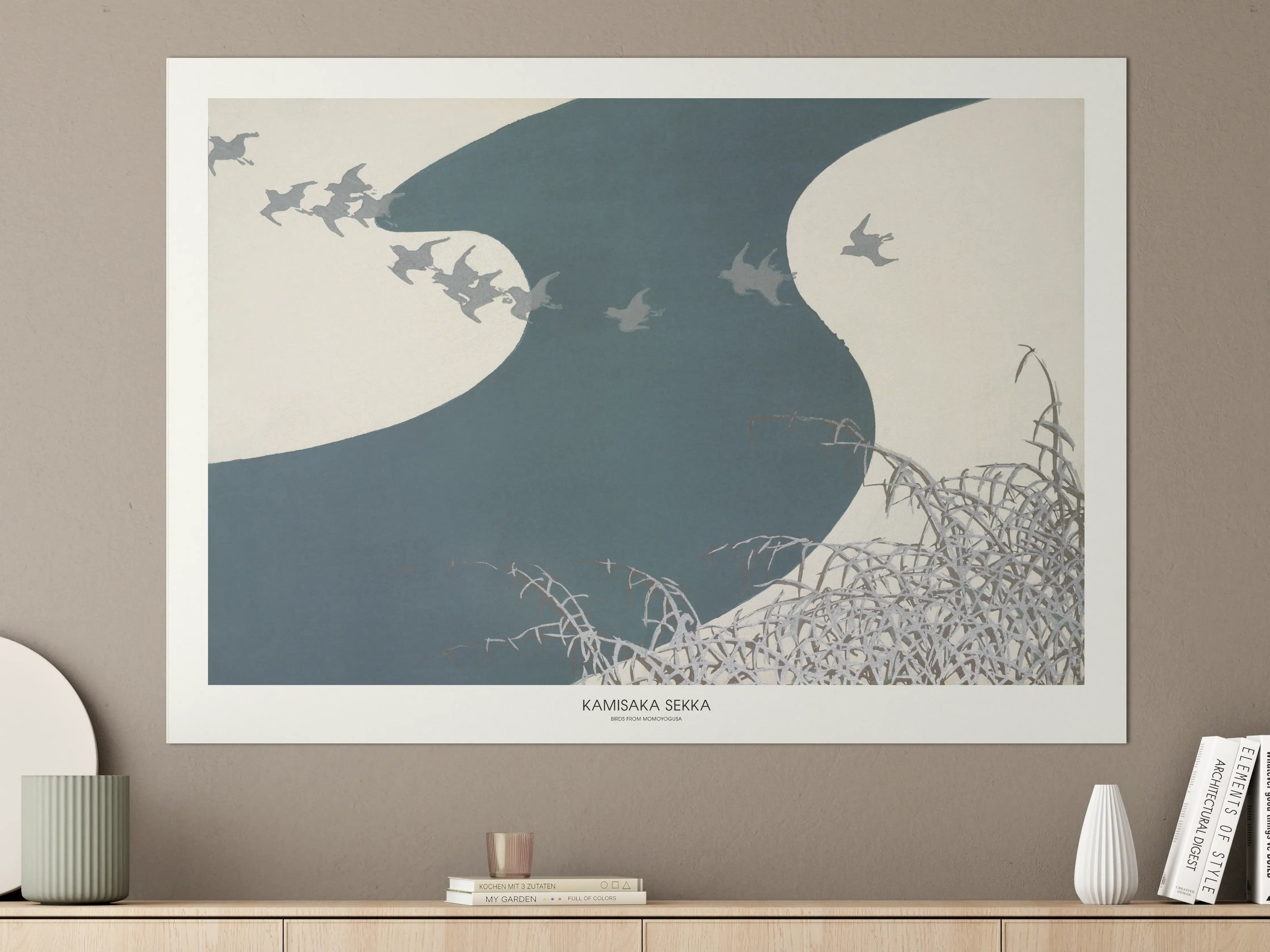 Große Wandbilder - Düsterer Fluss mit Vogel-Silhouetten