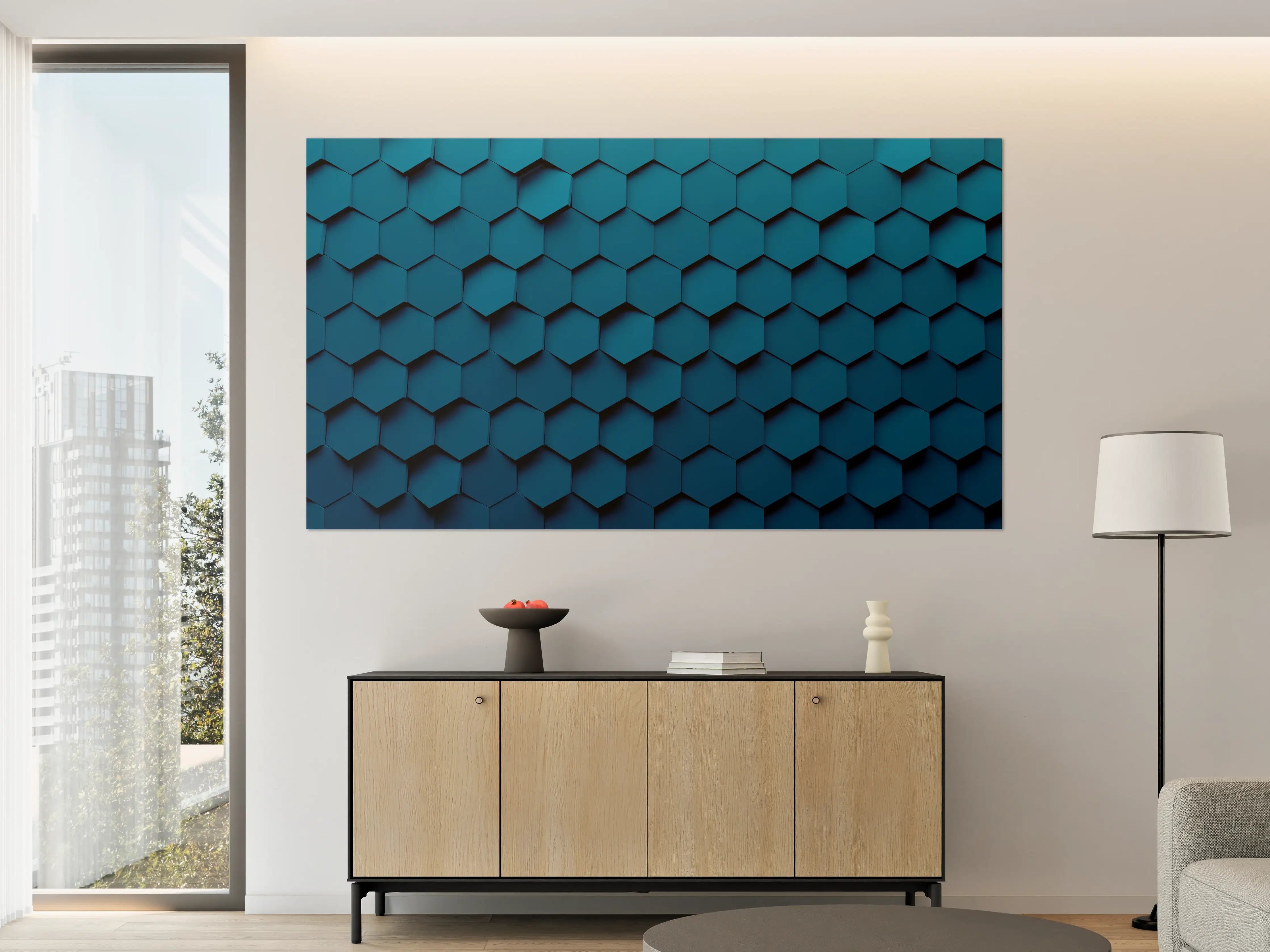 Große Wandbilder - Dunkelblaue 3D-Hexagon-Wanddekoration