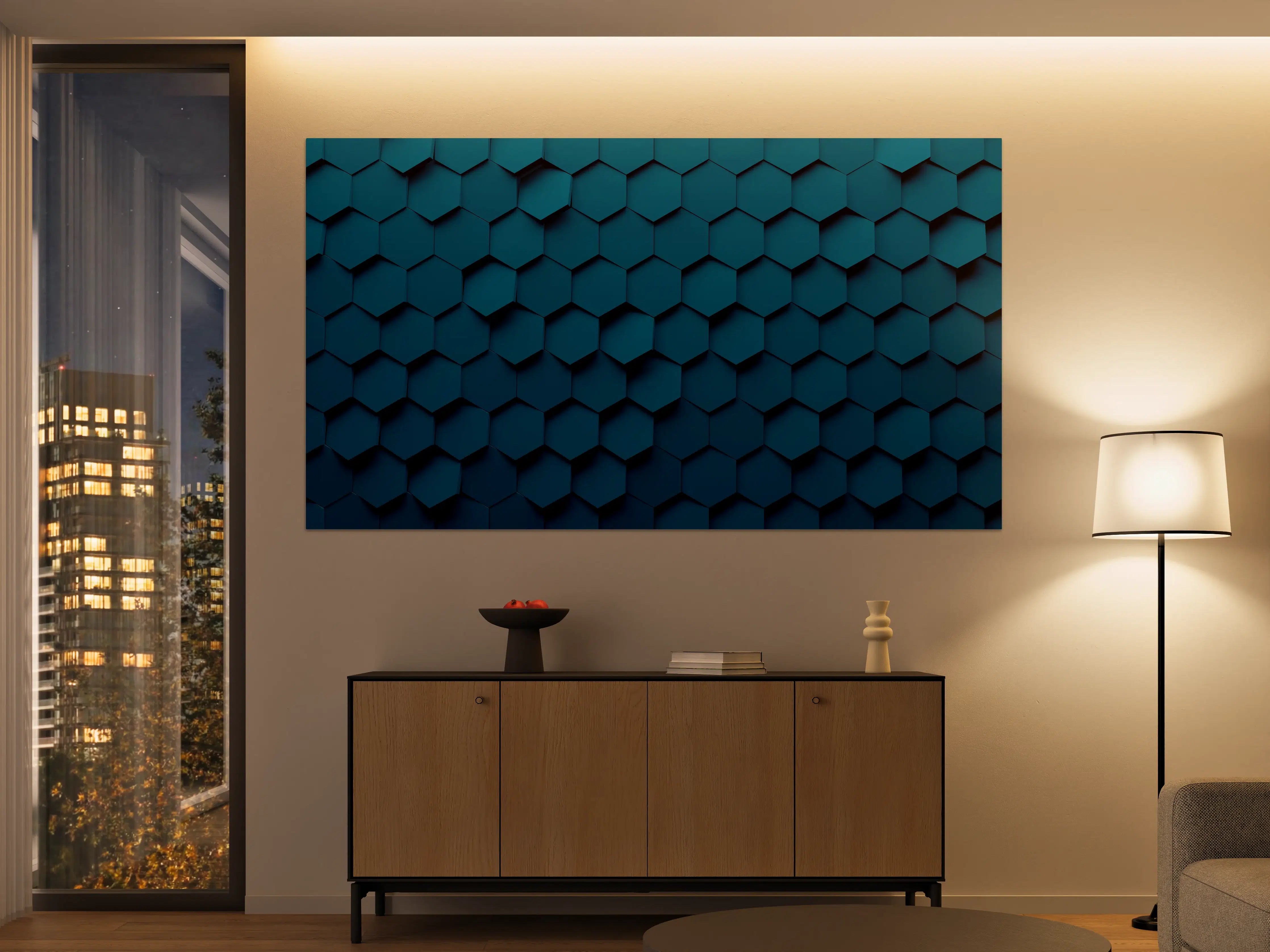 Große Wandbilder - Dunkelblaue 3D-Hexagon-Wanddekoration