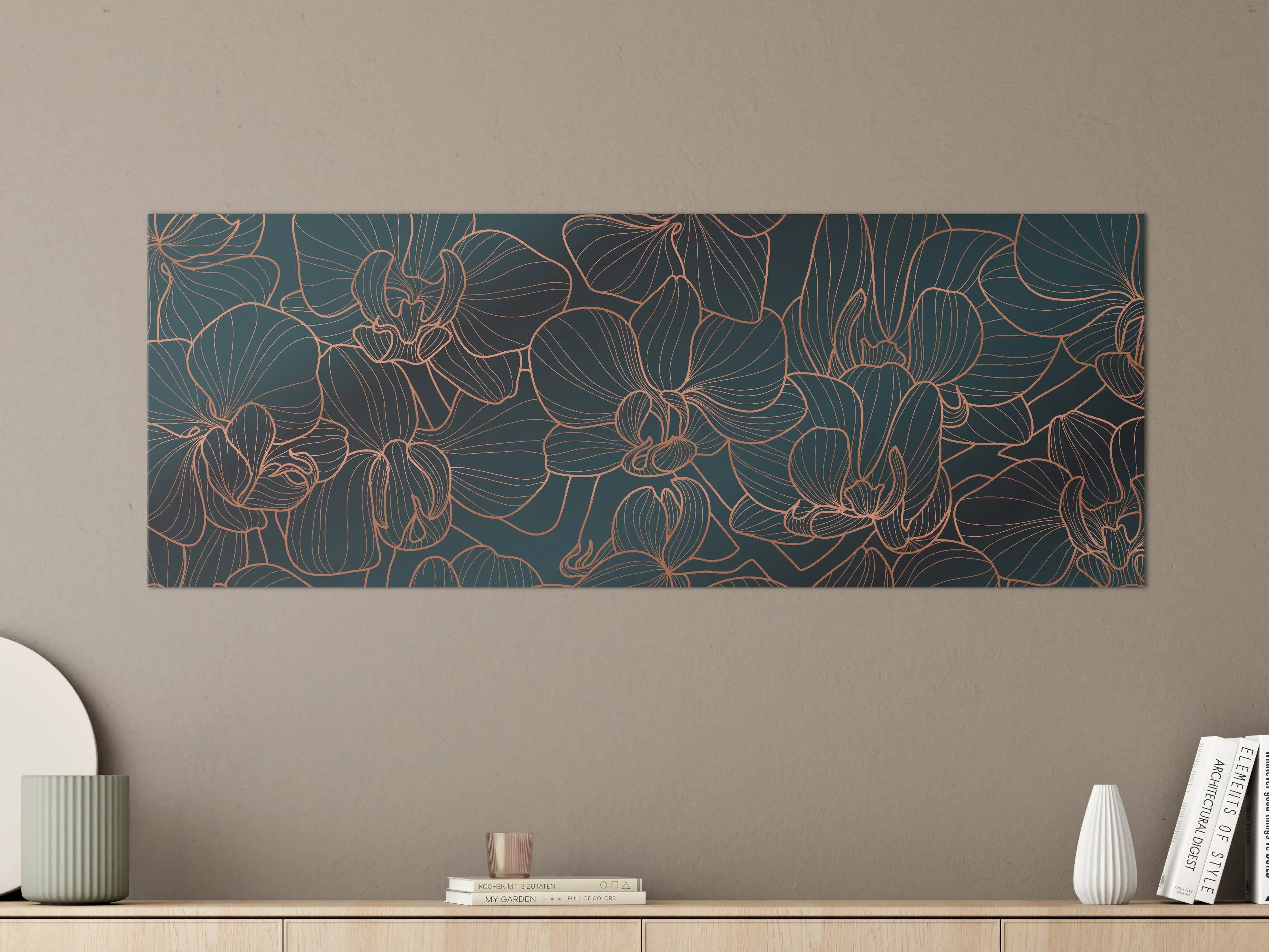 Große Wandbilder - Dunkelblaue Floral Linien Kunst