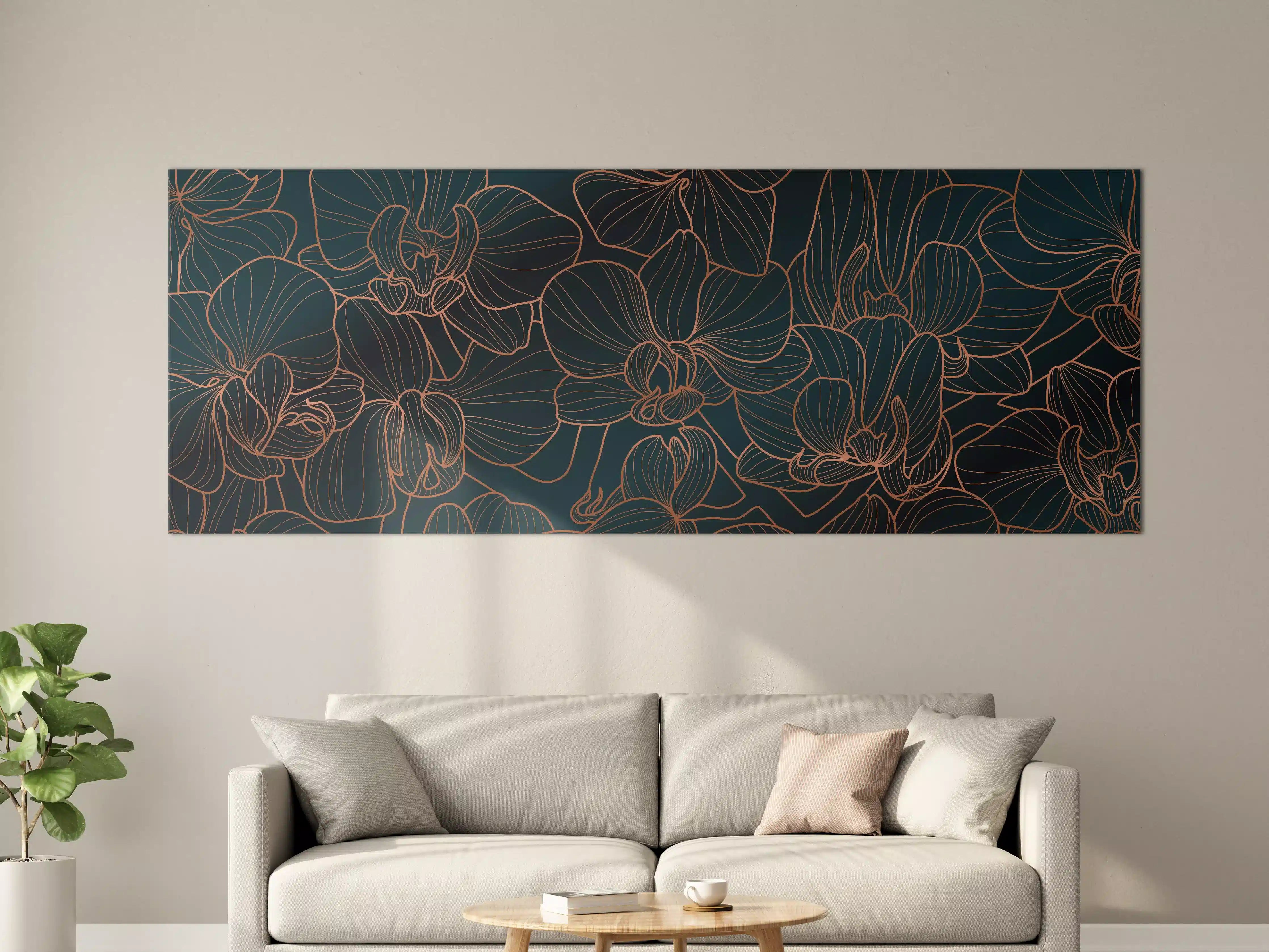 Große Wandbilder - Dunkelblaue Floral Linien Kunst