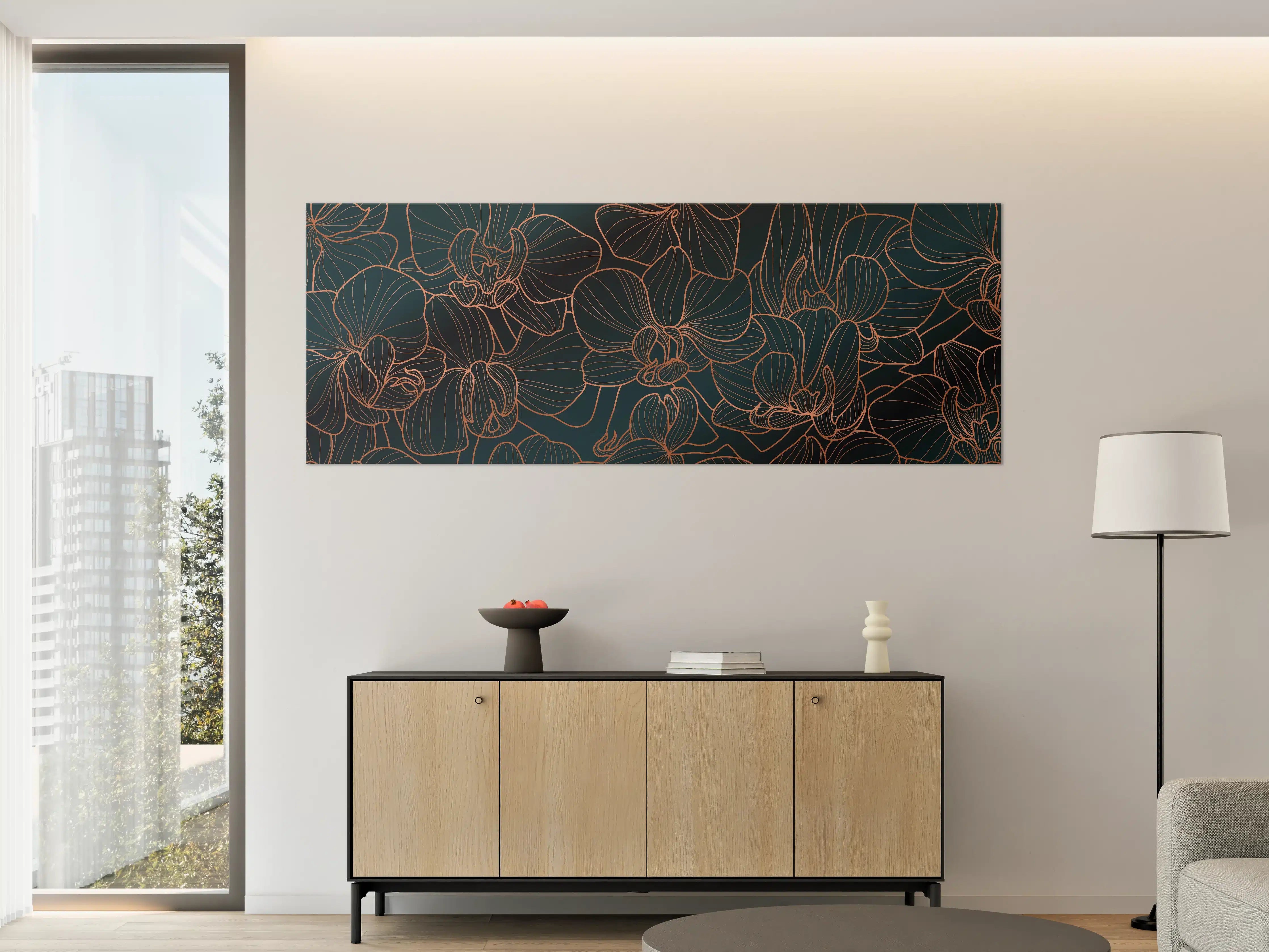 Große Wandbilder - Dunkelblaue Floral Linien Kunst