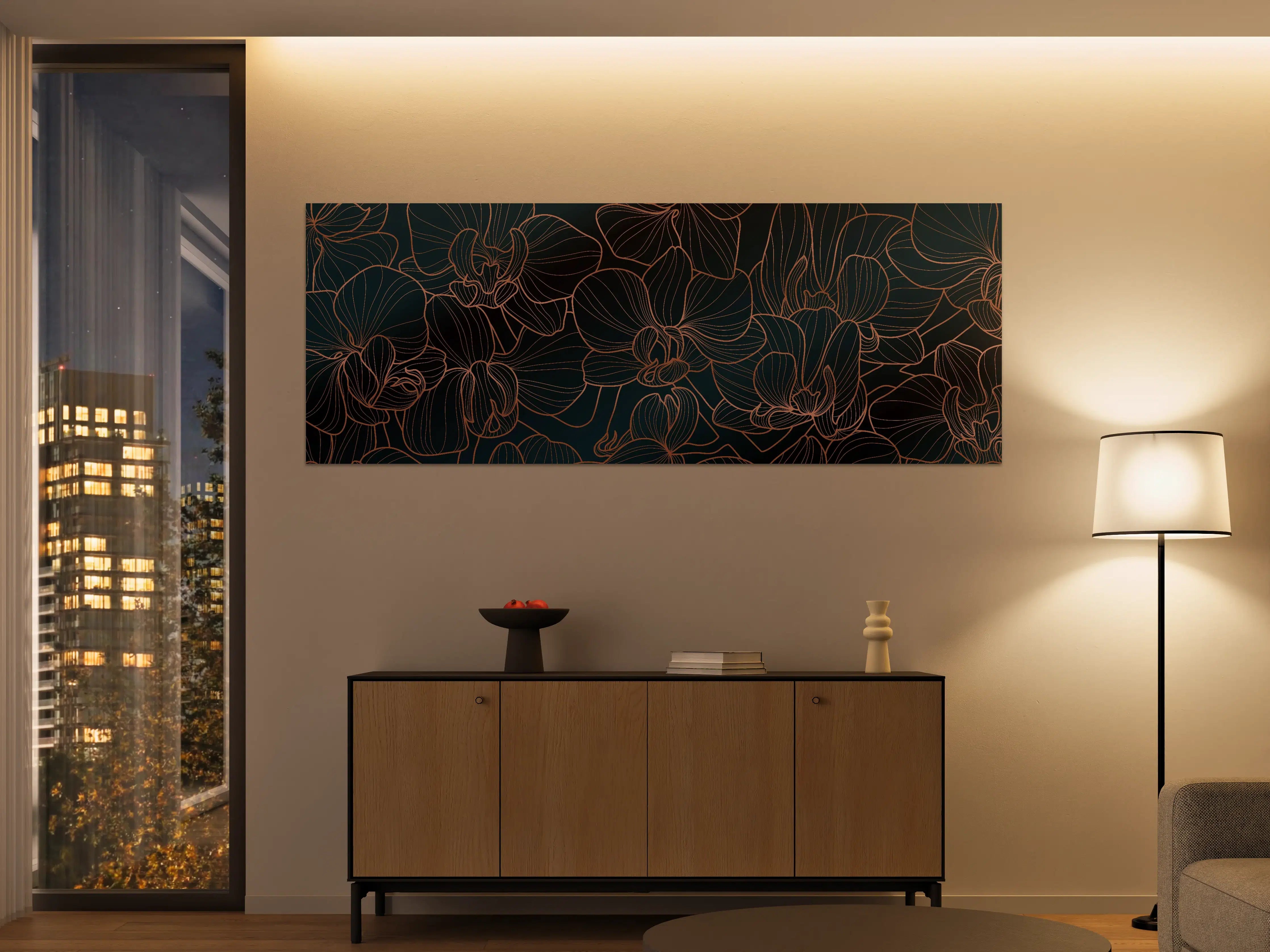 Große Wandbilder - Dunkelblaue Floral Linien Kunst