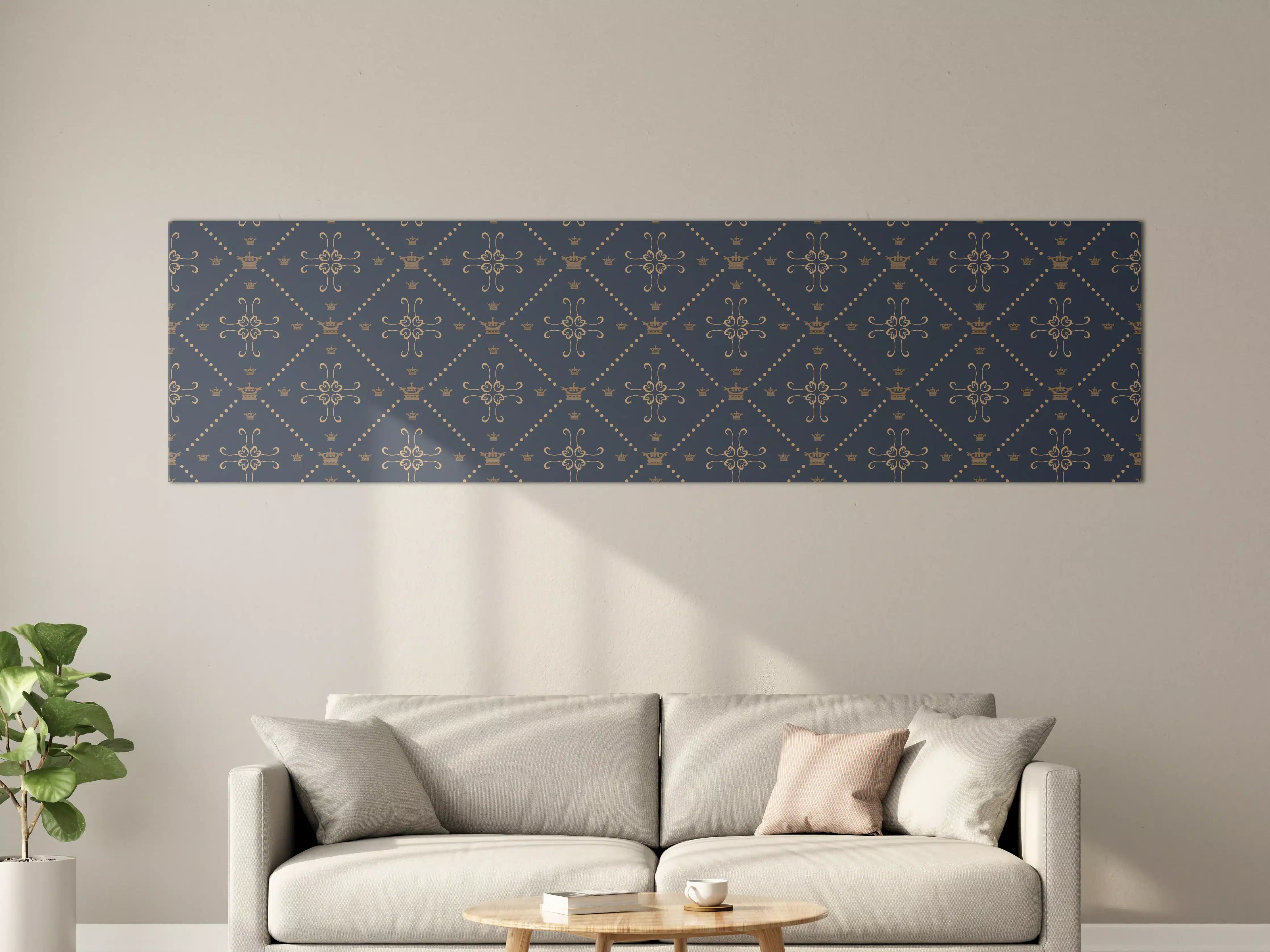 Große Wandbilder - Dunkelblaues Musterdesign mit stilvollen Motiven