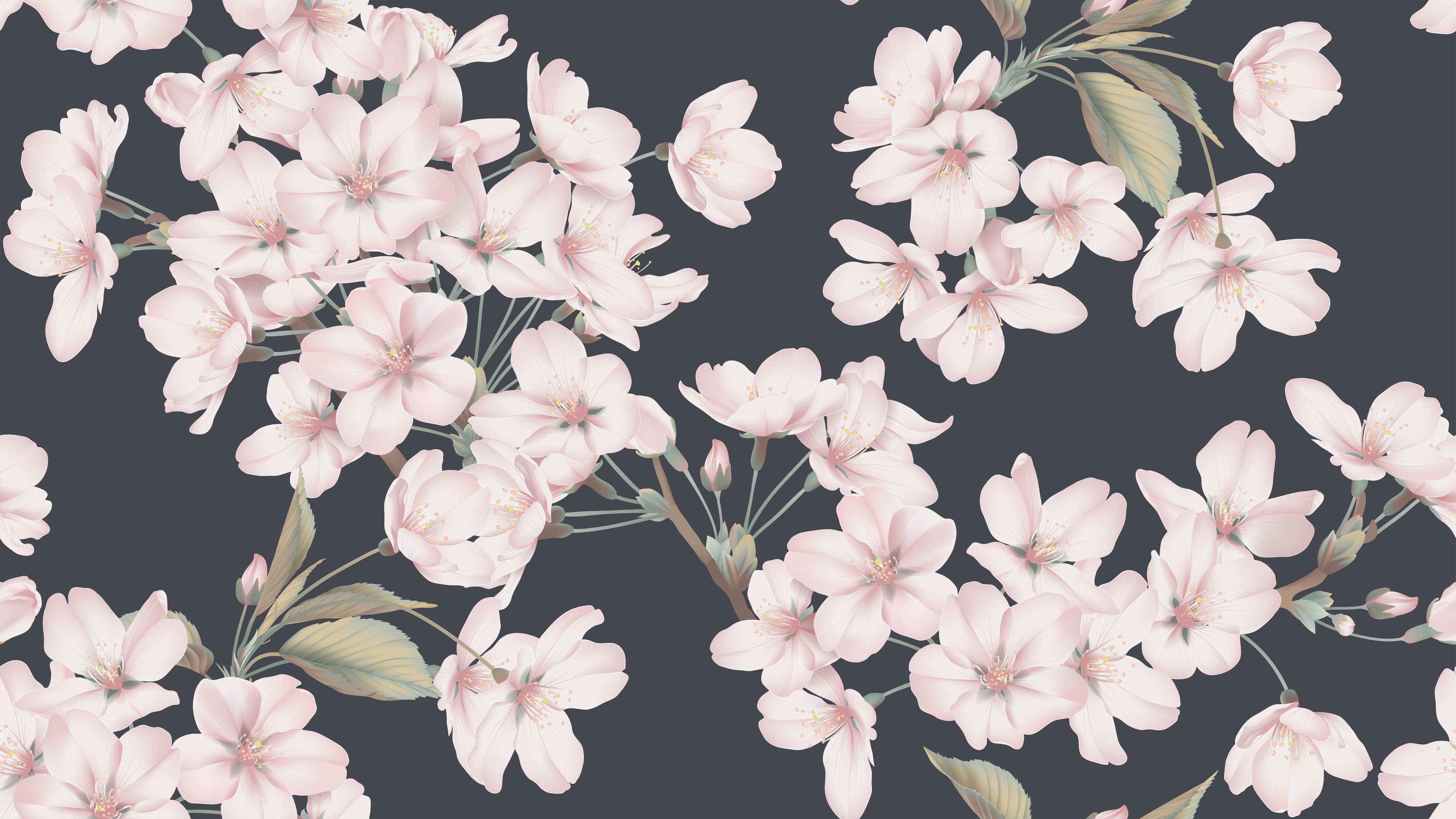 Große Wandbilder-Dunkelgrau-Sakura-Musterdesign