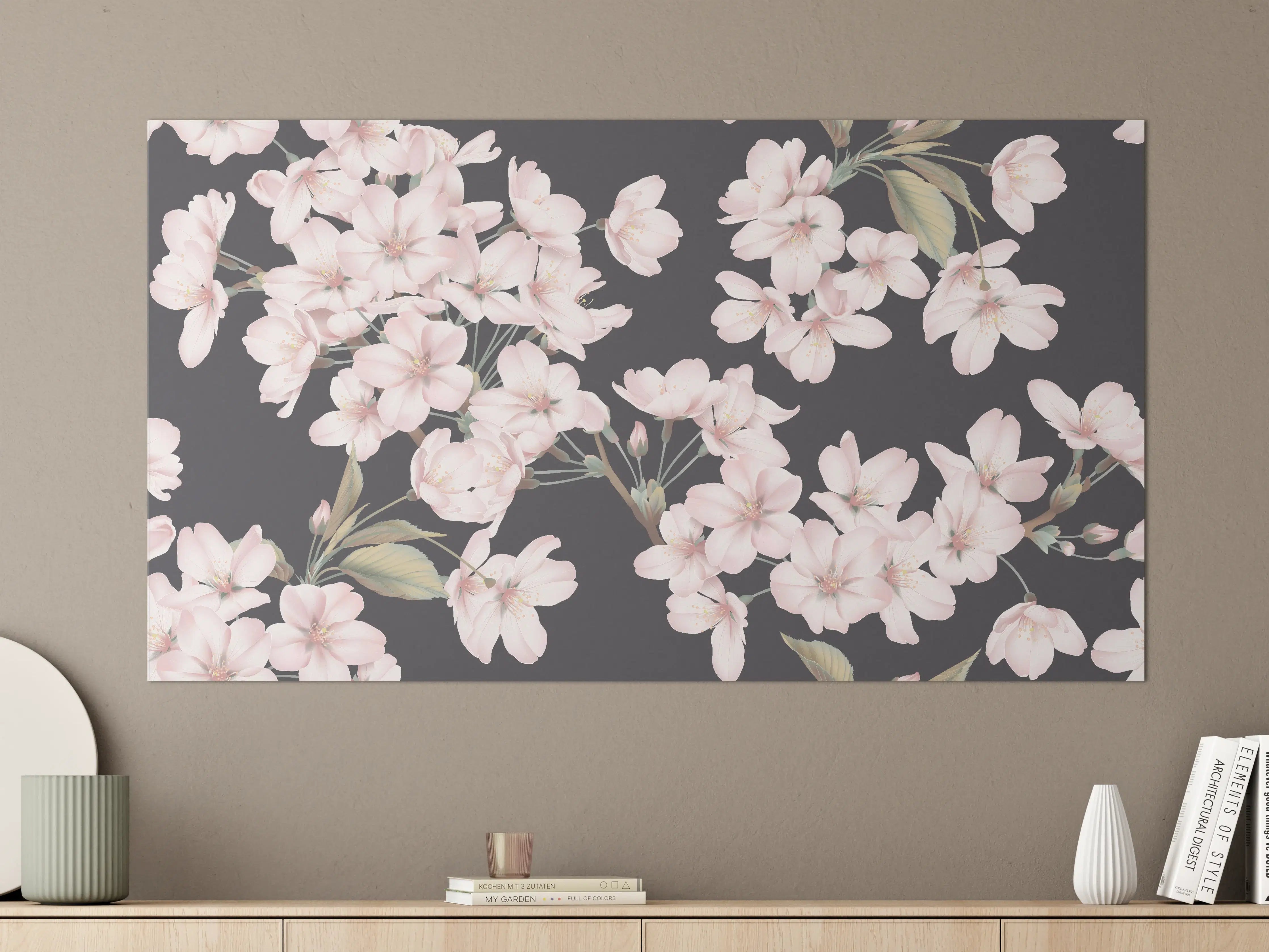 Große Wandbilder - Dunkelgrau-Sakura-Musterdesign