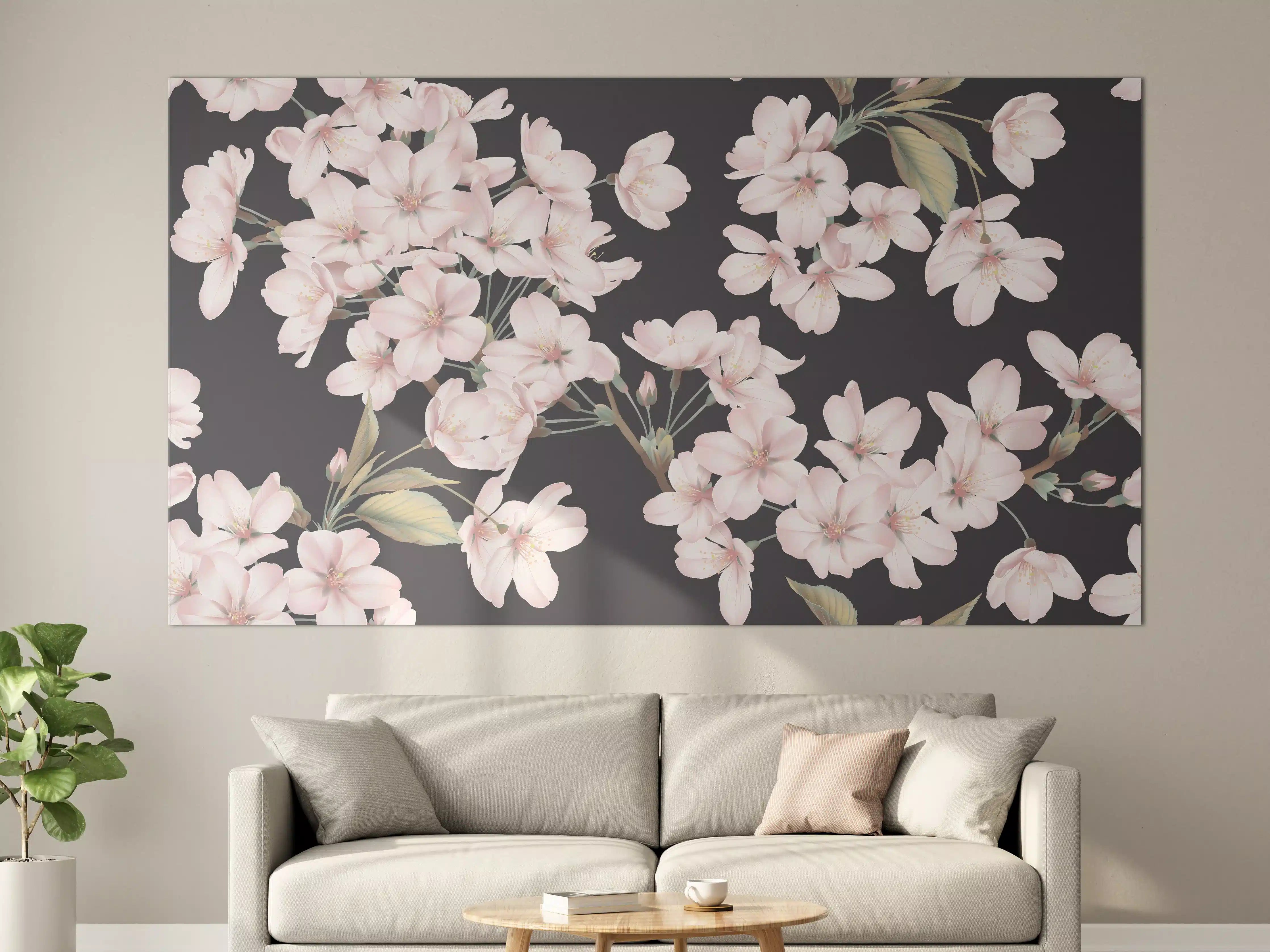 Große Wandbilder - Dunkelgrau-Sakura-Musterdesign