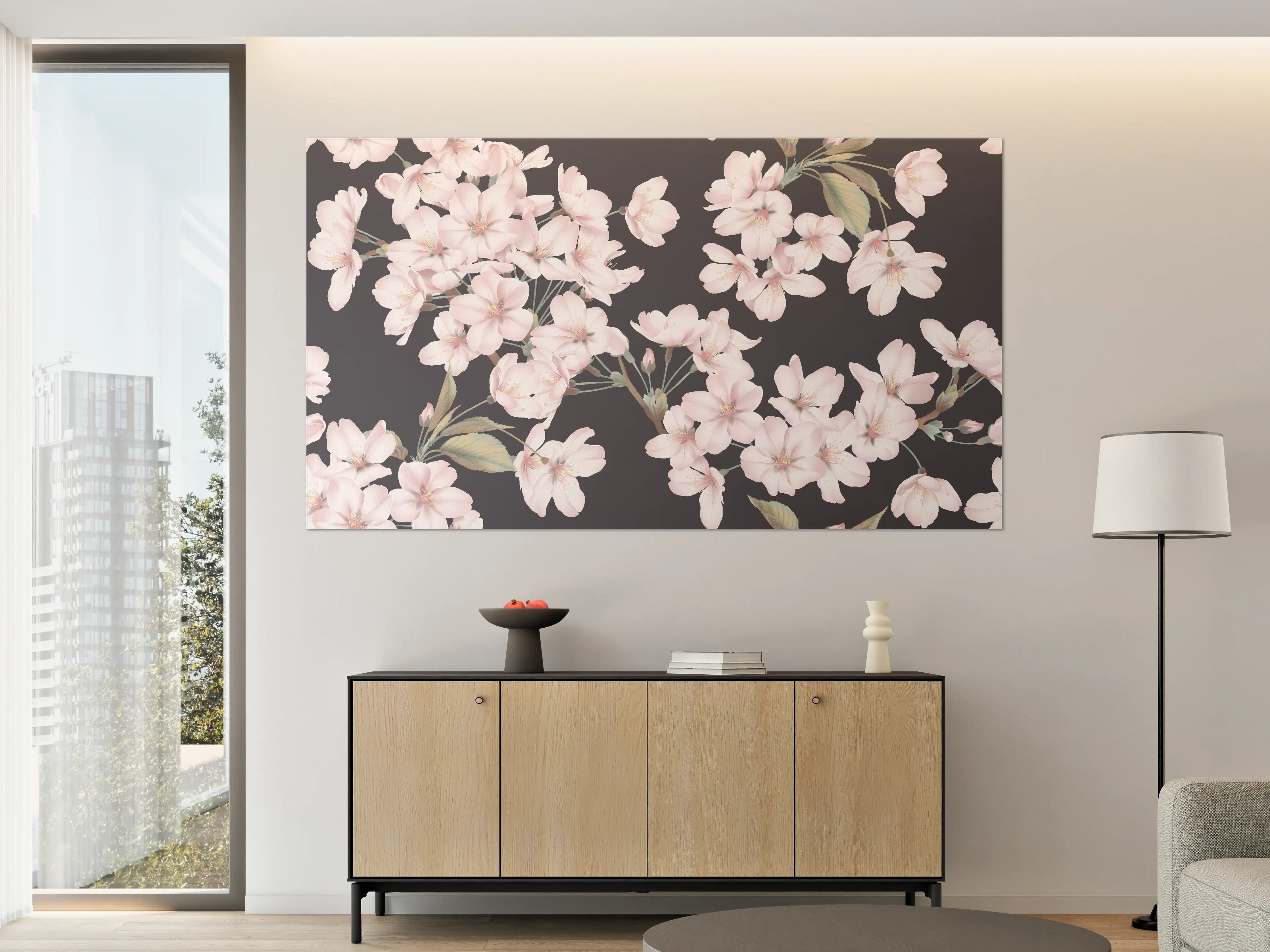 Große Wandbilder - Dunkelgrau-Sakura-Musterdesign