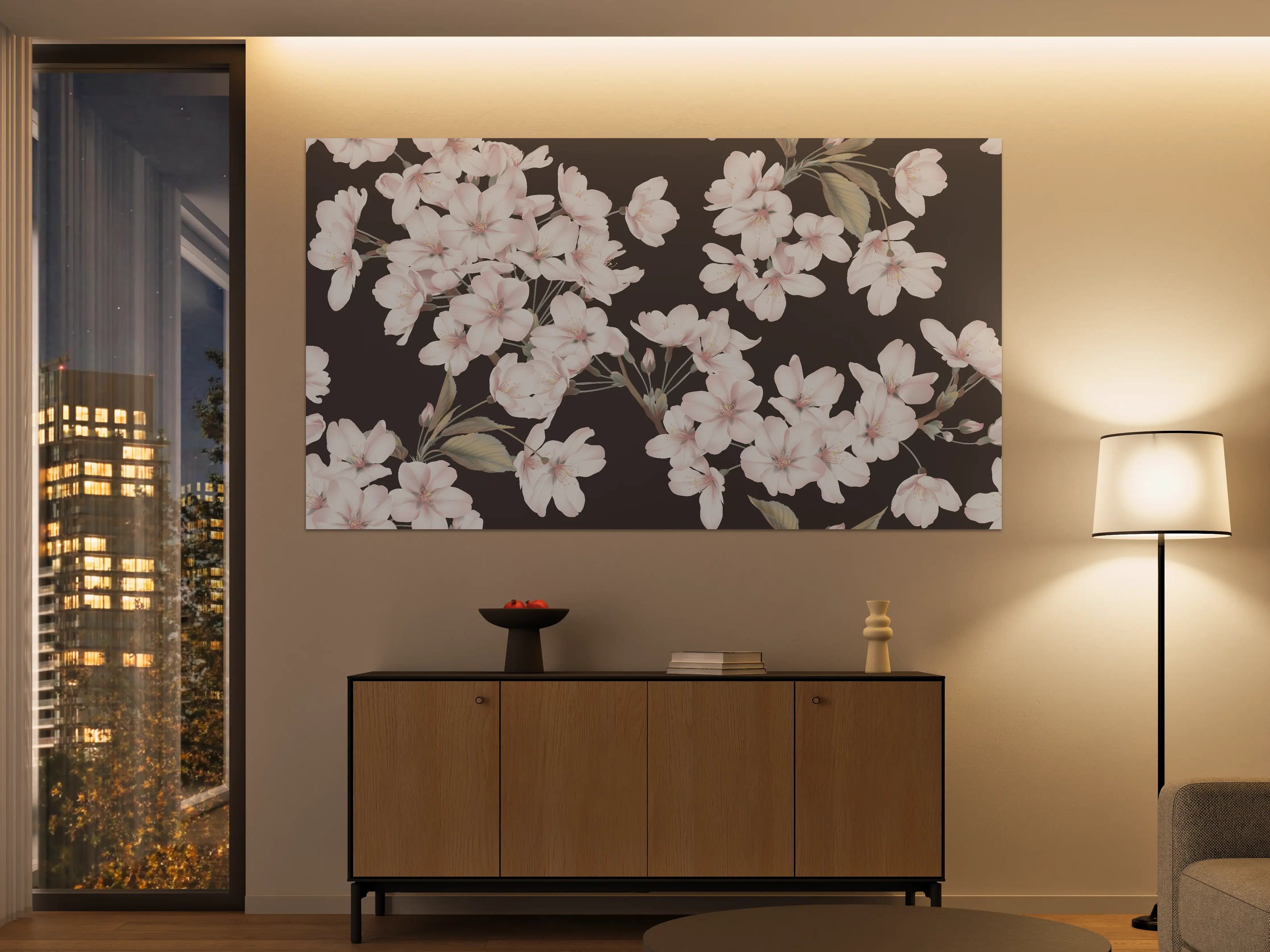 Große Wandbilder - Dunkelgrau-Sakura-Musterdesign