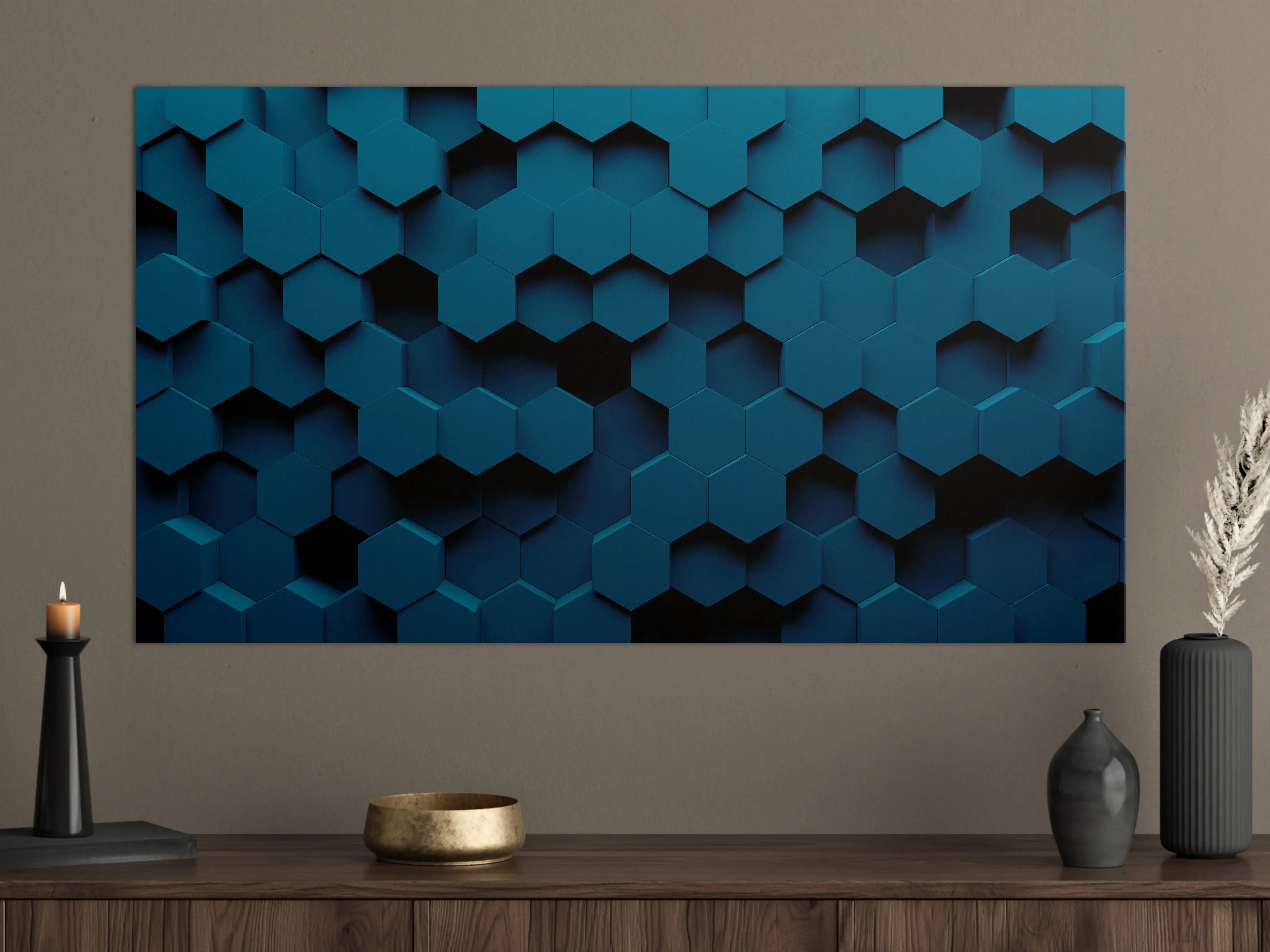 Große Wandbilder - Dunkle Blaue Hexagon-Struktur