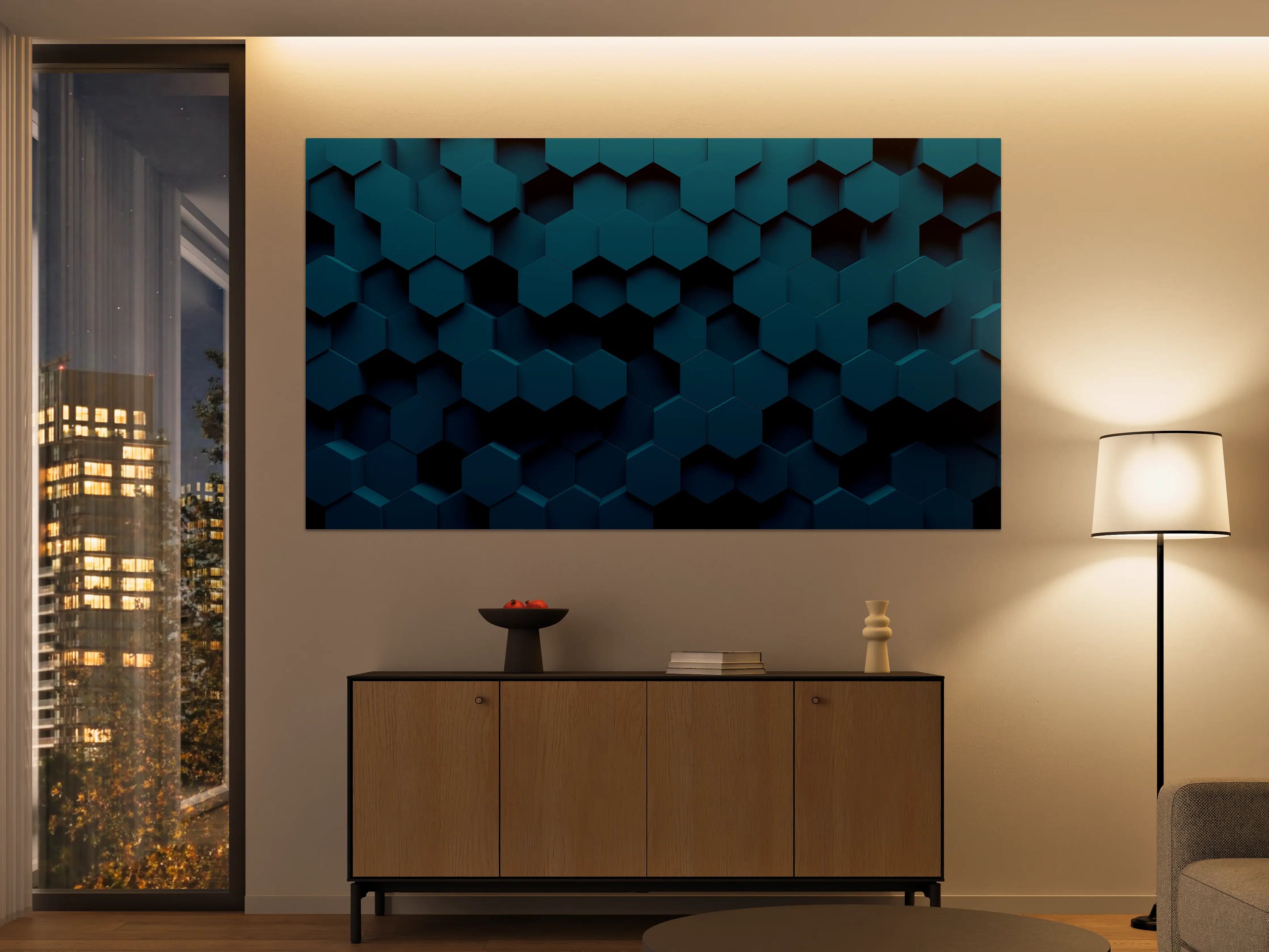 Große Wandbilder - Dunkle Blaue Hexagon-Struktur