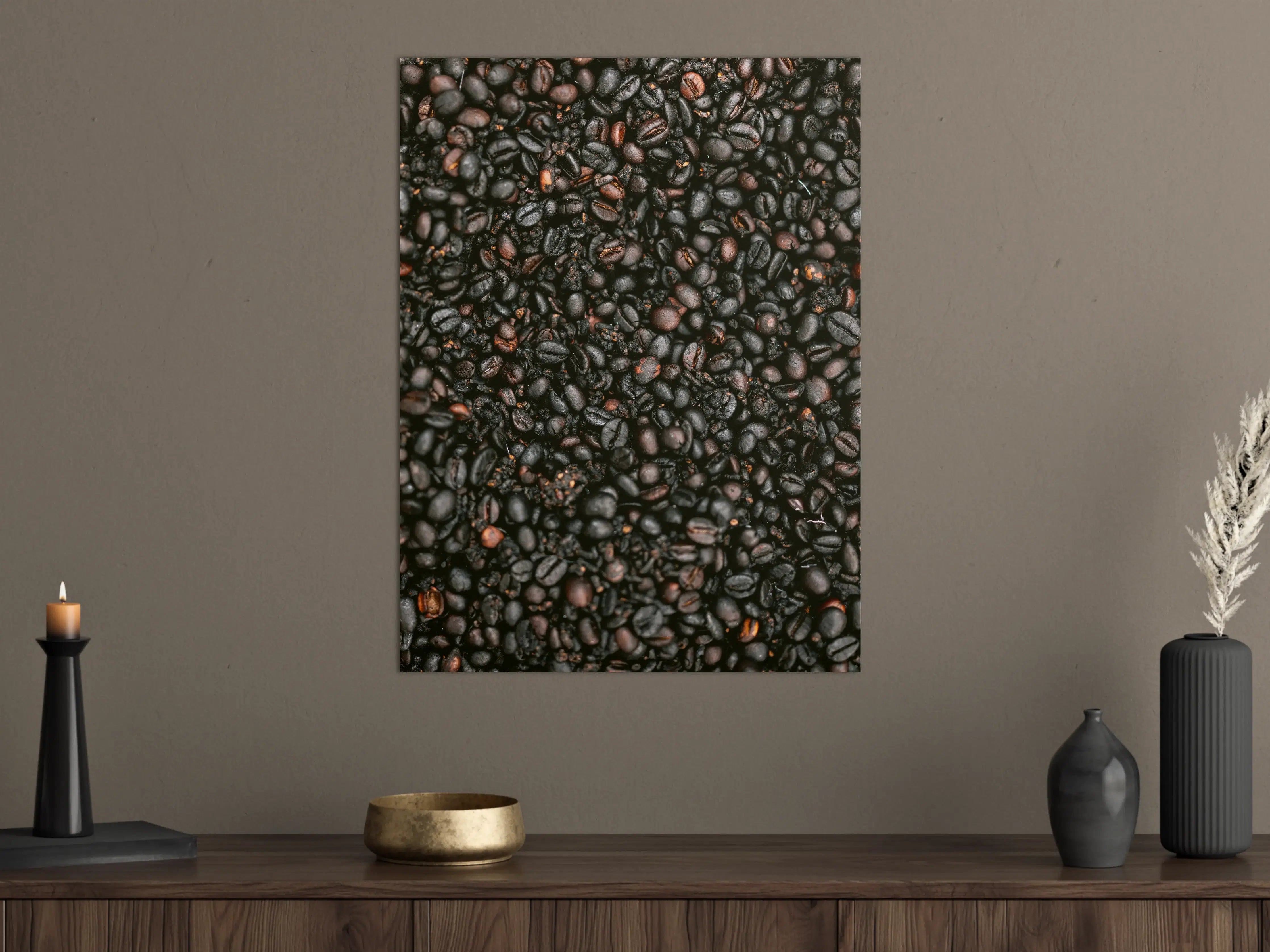 Große Wandbilder - Dunkle Kaffeebohnen, Nahaufnahme mit Textur