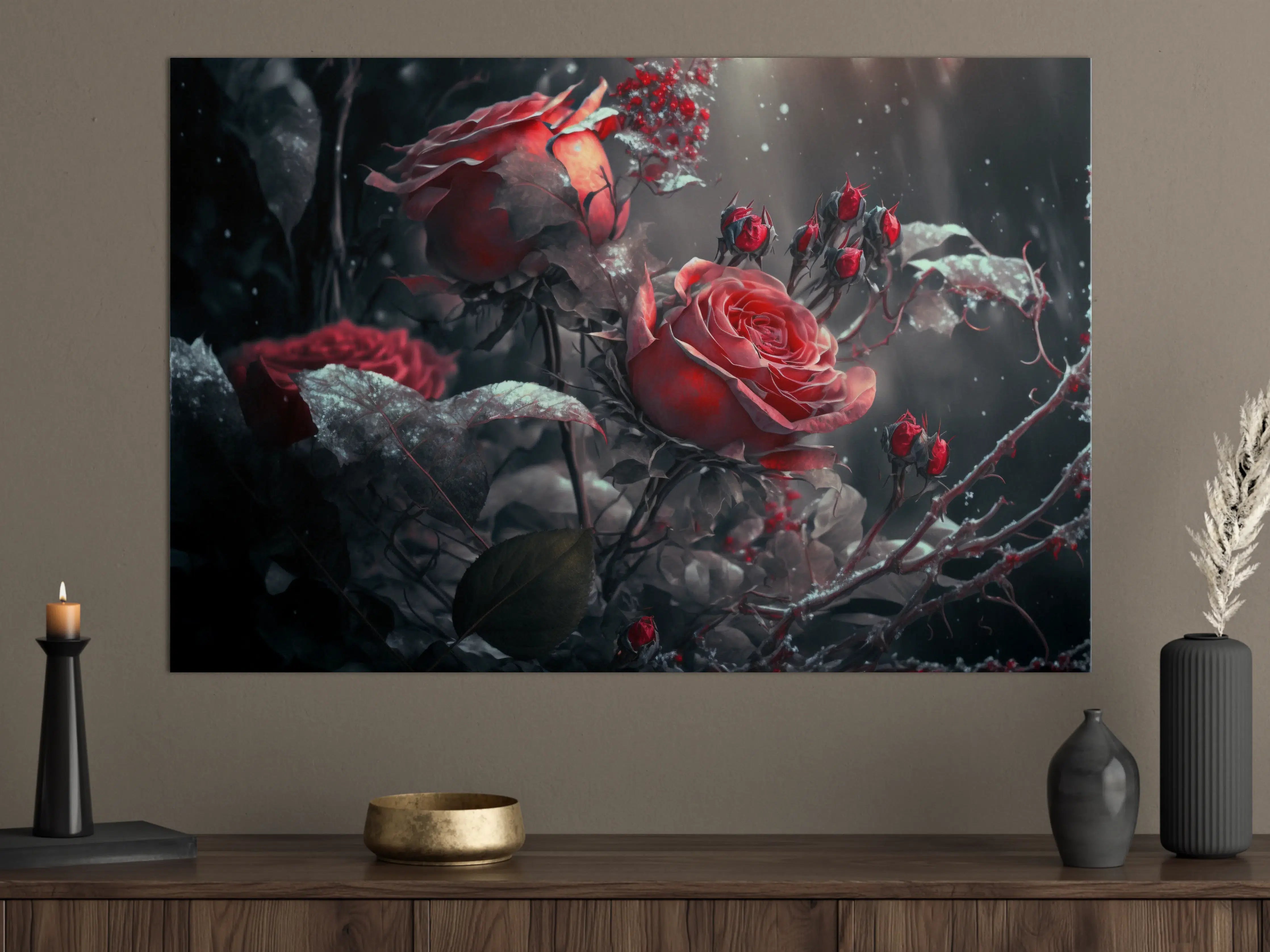 Große Wandbilder - Dunkle Rosen- und Blumenkreation