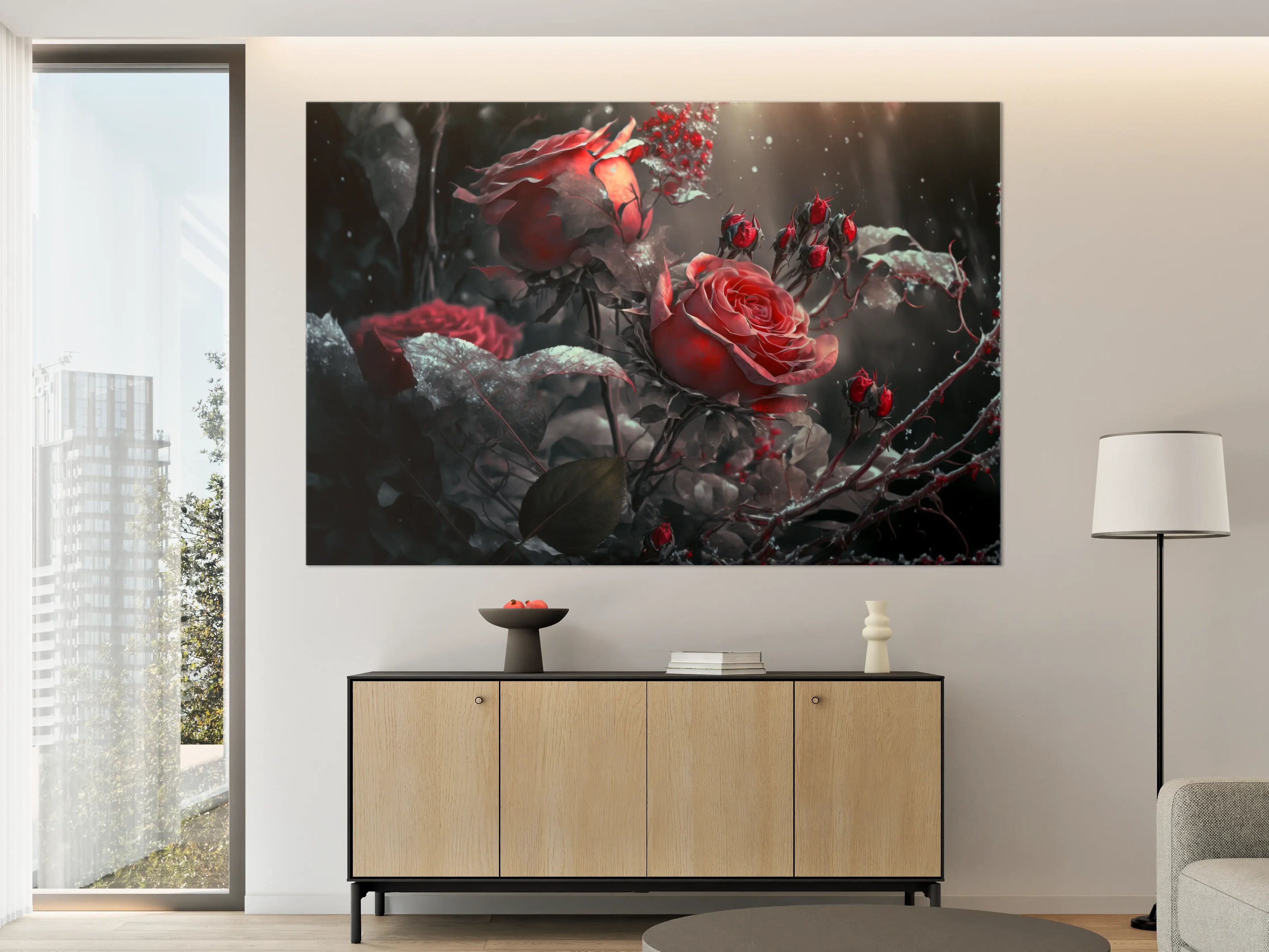 Große Wandbilder - Dunkle Rosen- und Blumenkreation