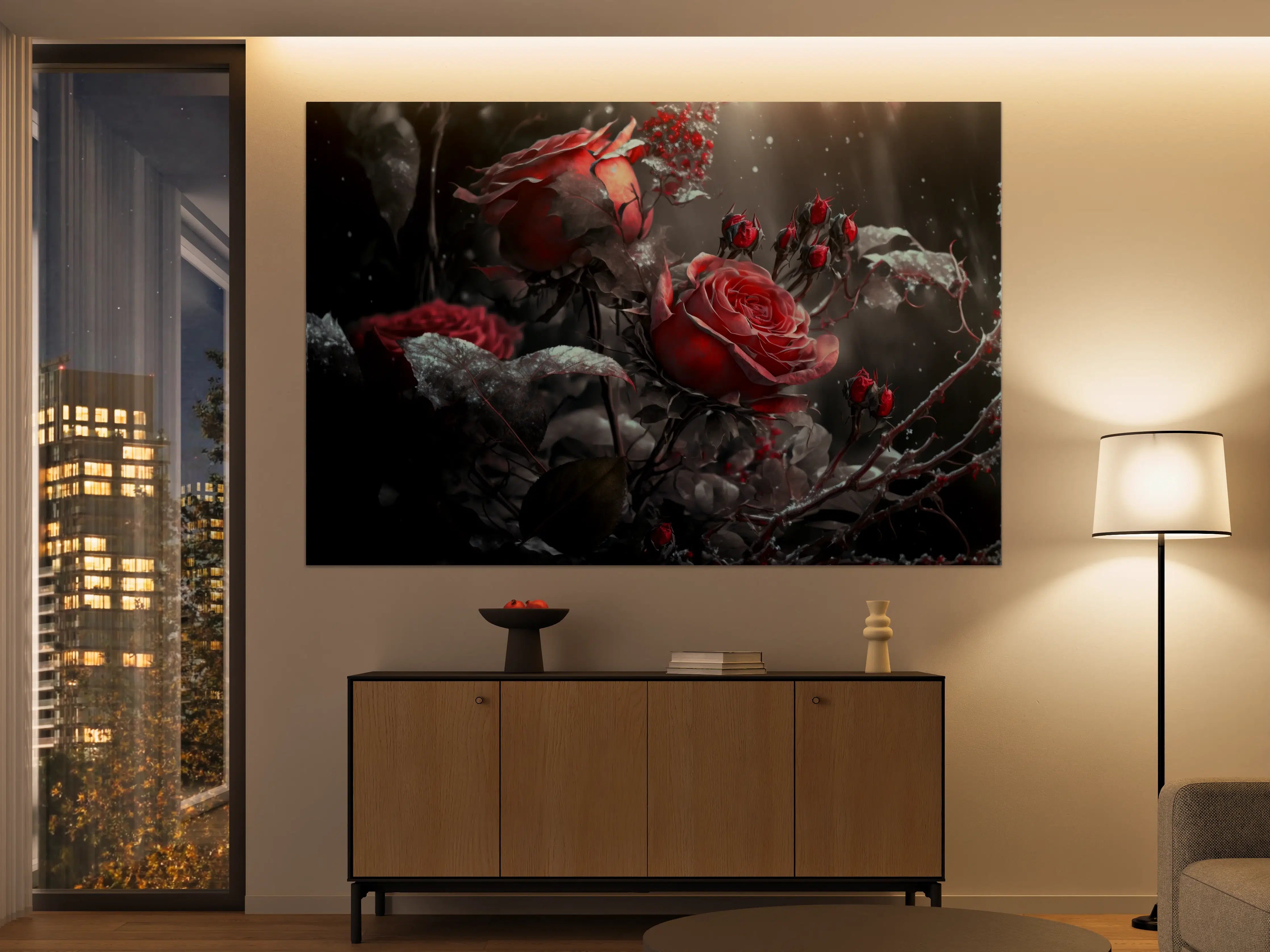 Große Wandbilder - Dunkle Rosen- und Blumenkreation