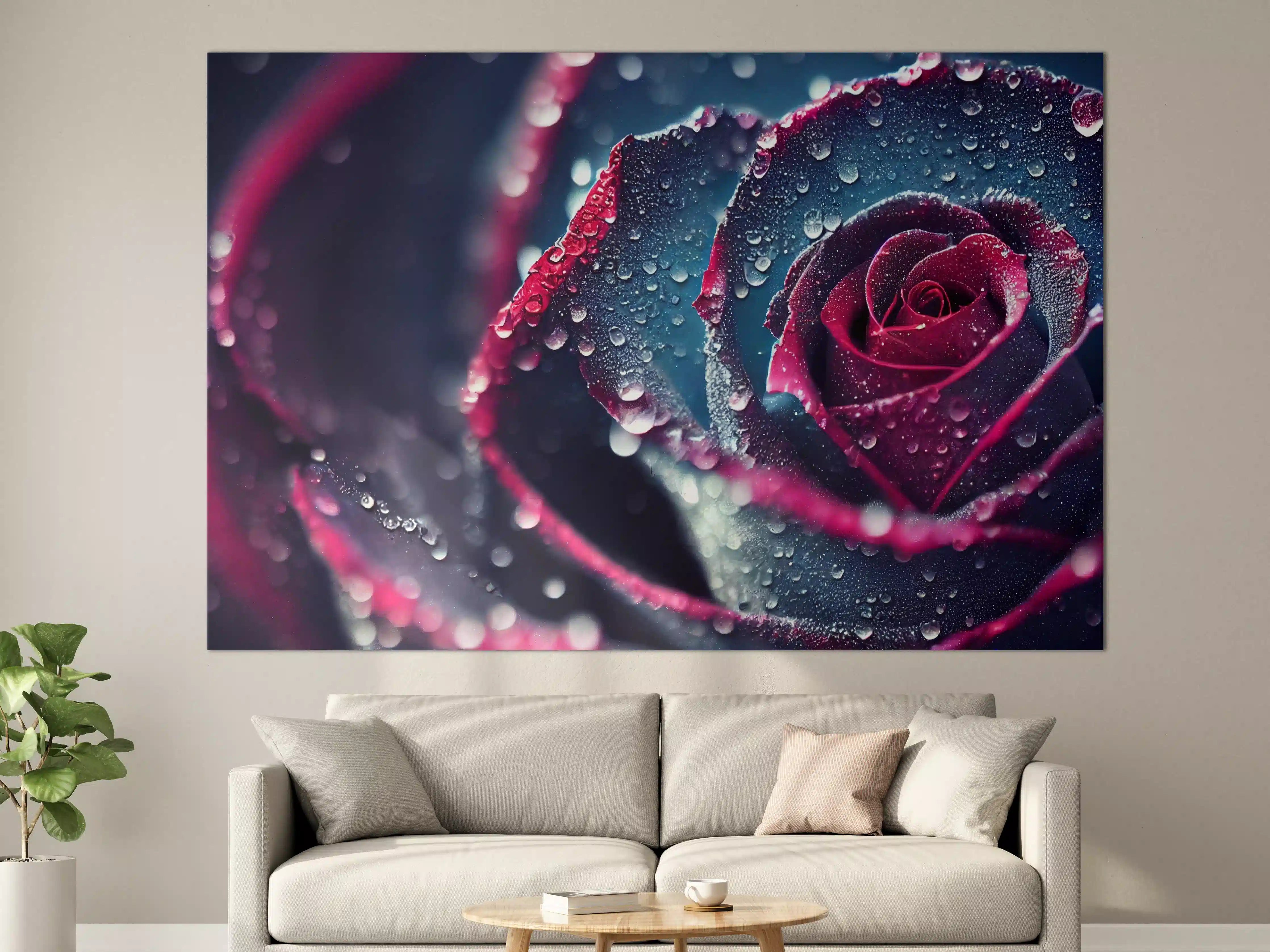 Große Wandbilder - Dunkle Rosen mit Wassertröpfchen in Nahaufnahme