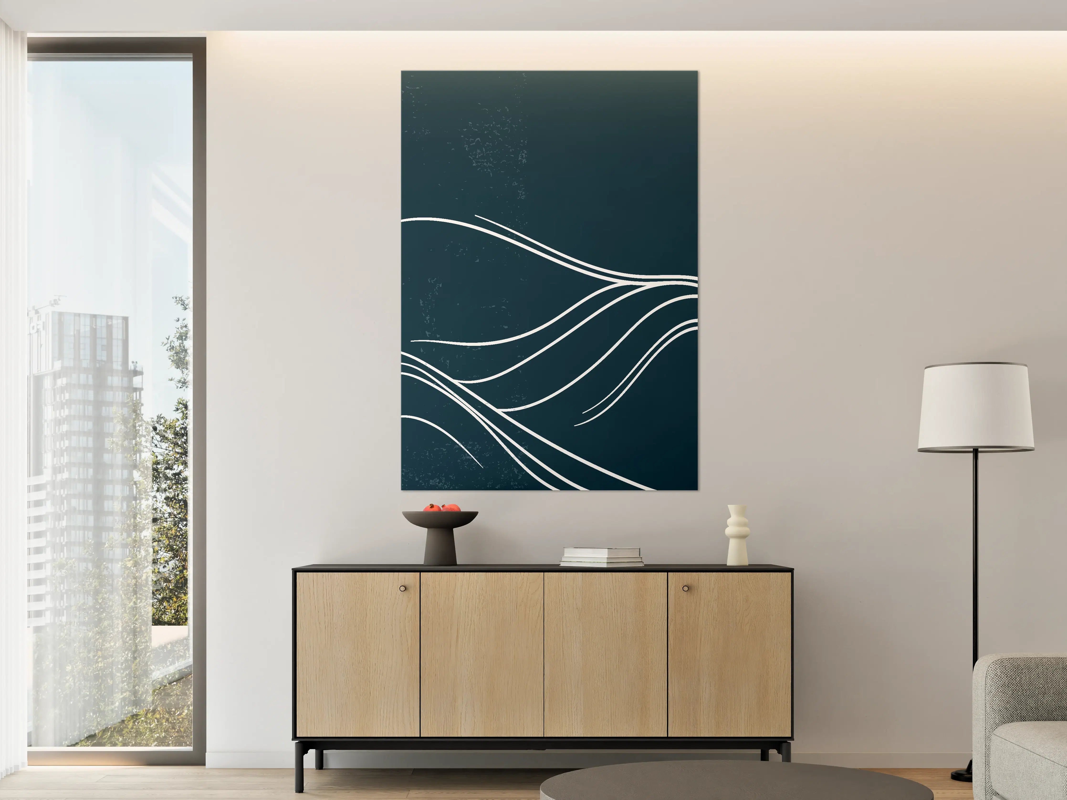 Große Wandbilder - Dunkles Meereswellen-Design mit weißen Linien