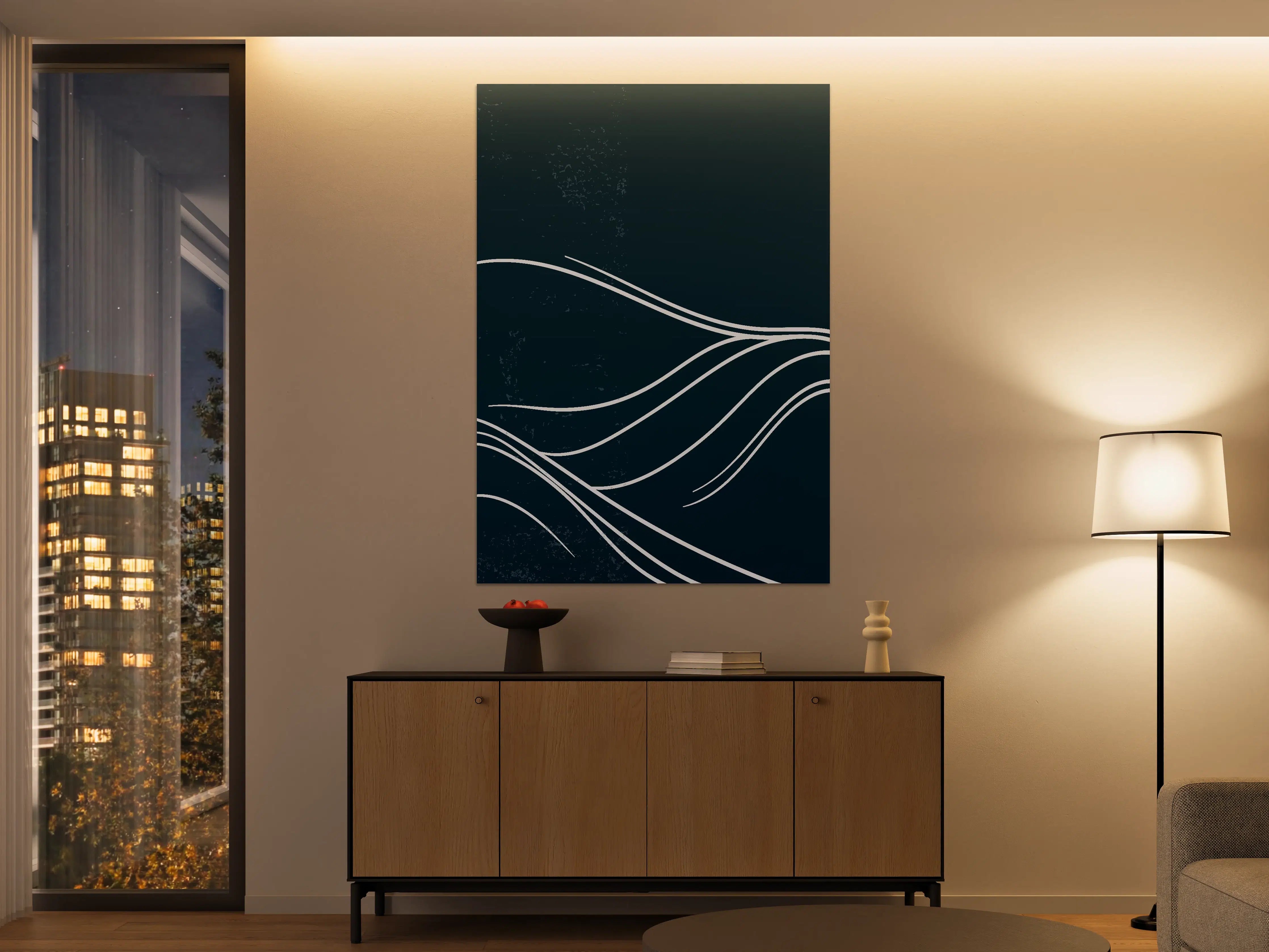 Große Wandbilder - Dunkles Meereswellen-Design mit weißen Linien