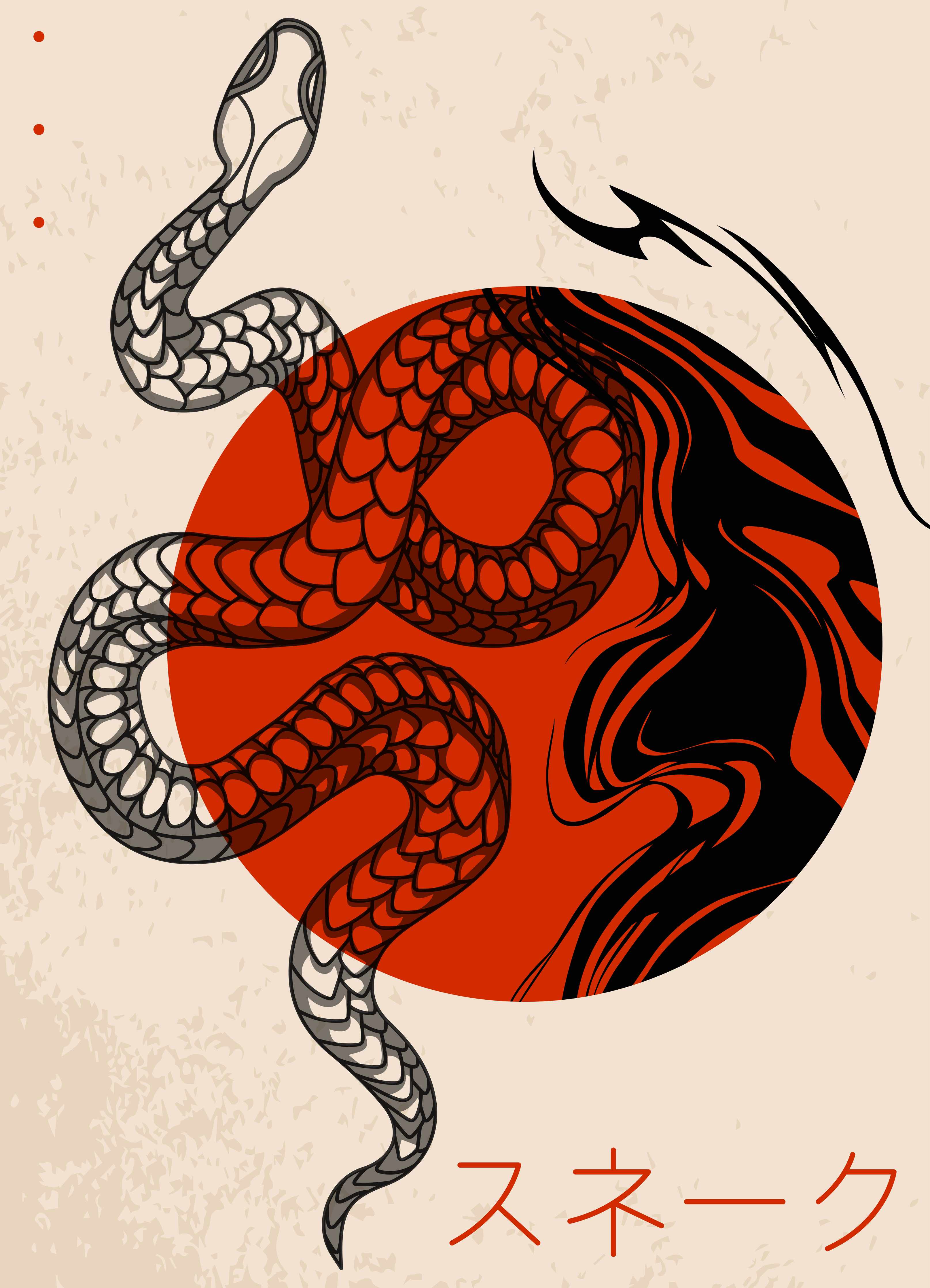 Große Wandbilder-Dynamische Schlangen-Illustration mit rotem Hintergrund