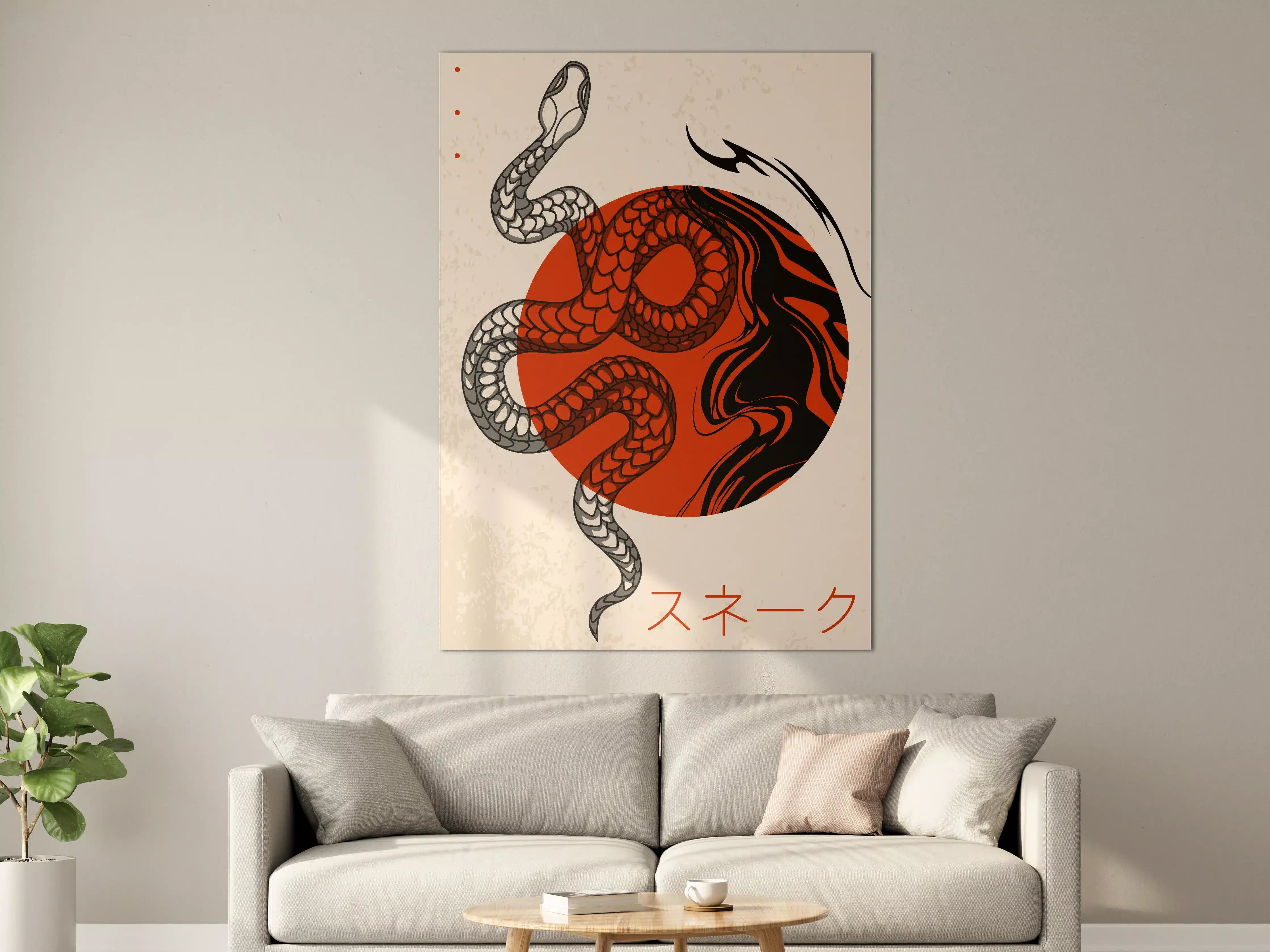 Große Wandbilder - Dynamische Schlangen-Illustration mit rotem Hintergrund