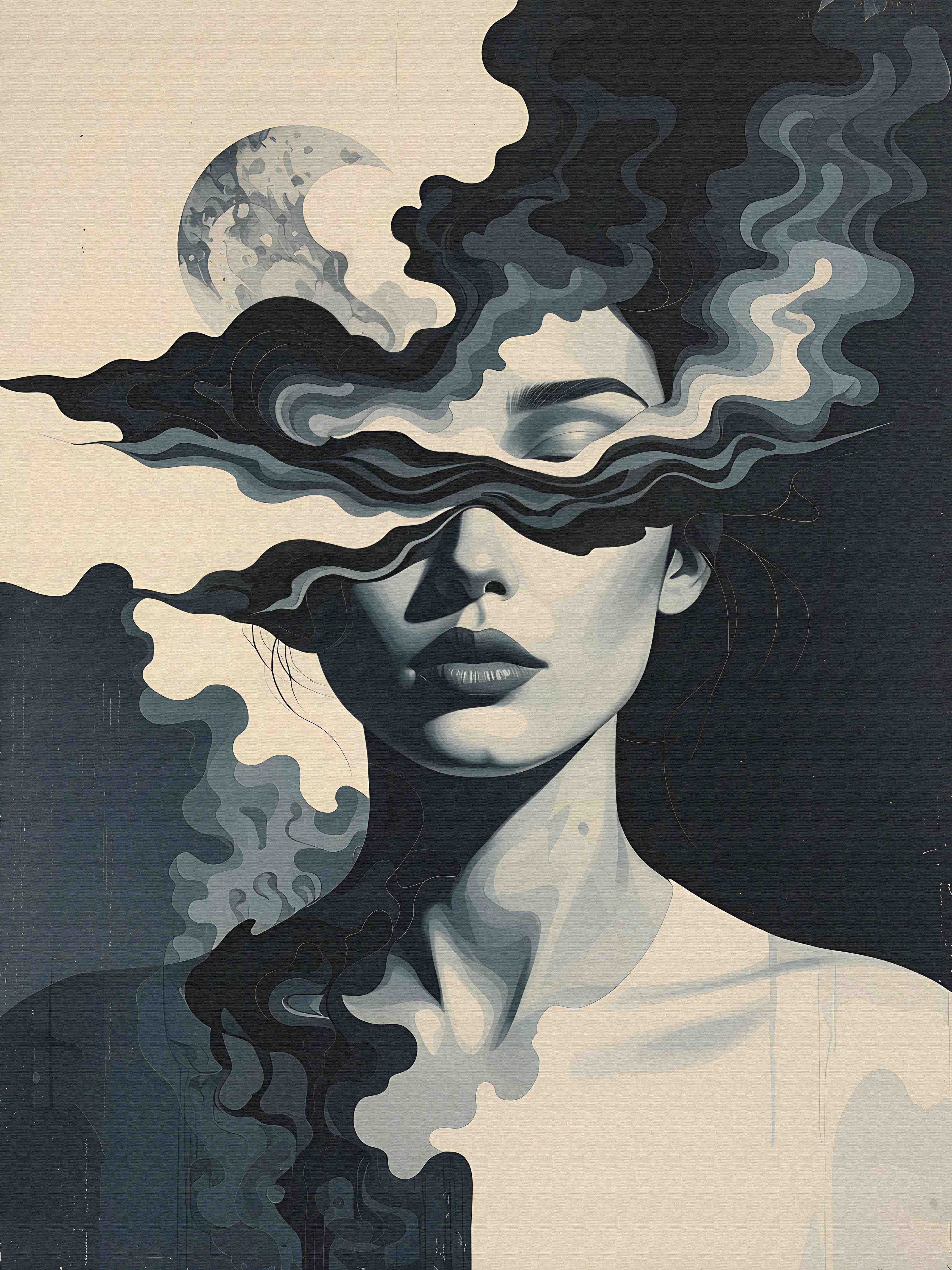 Große Wandbilder-Dynamisches Kunstwerk mit Mond-Silhouette