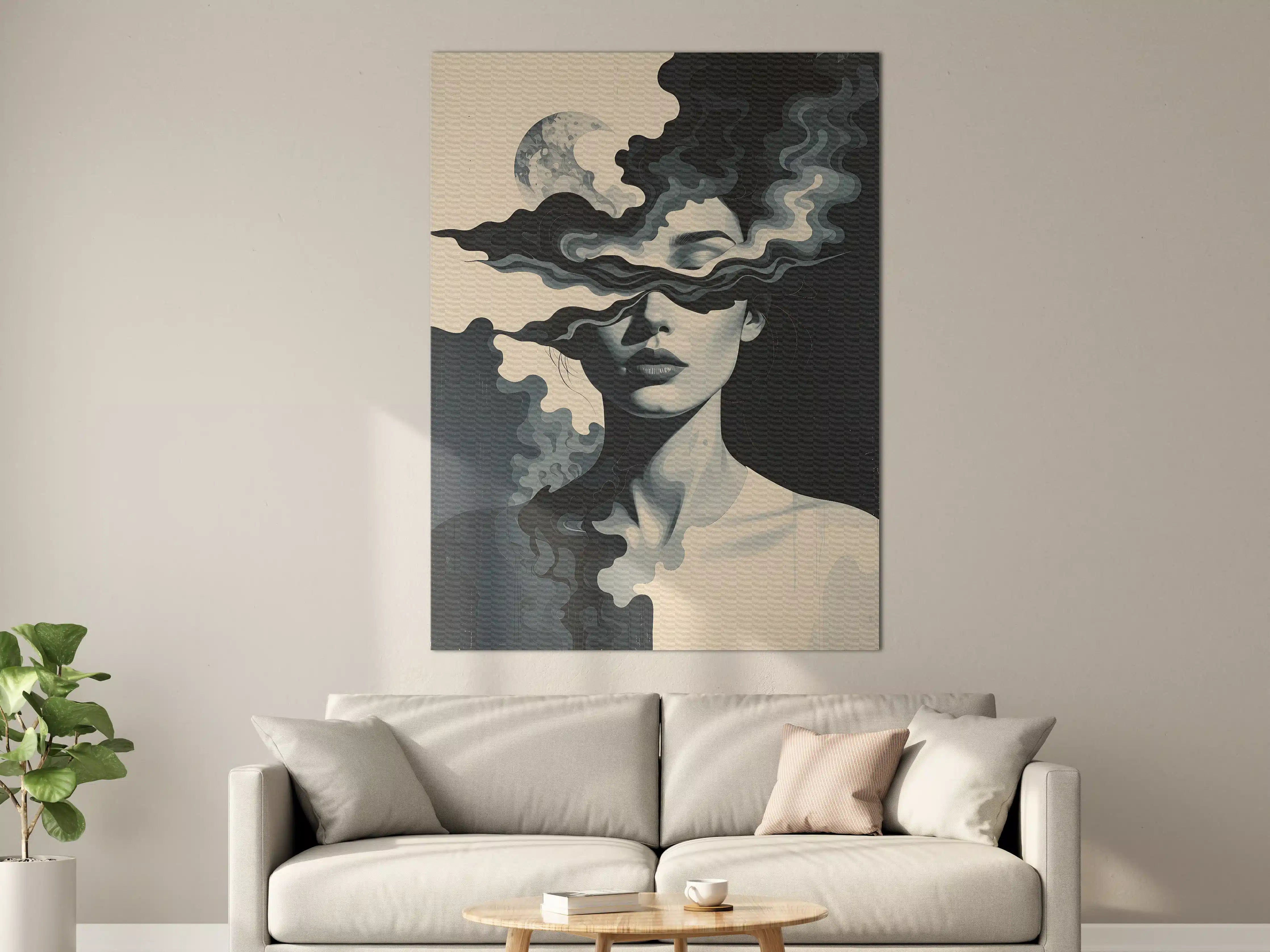 Große Wandbilder - Dynamisches Kunstwerk mit Mond-Silhouette