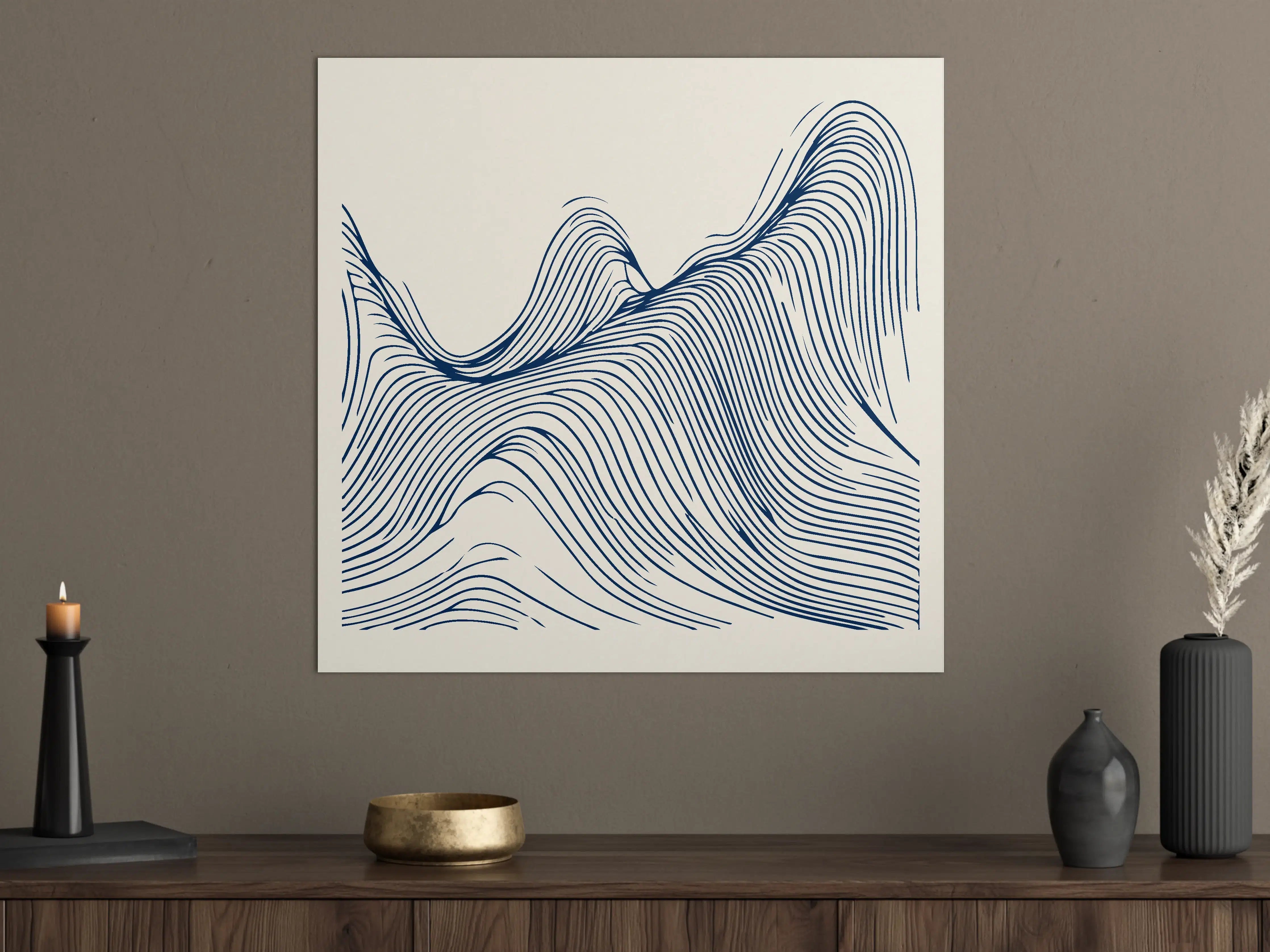 Große Wandbilder - Dynamisches Linien-Design in Creme und Blau