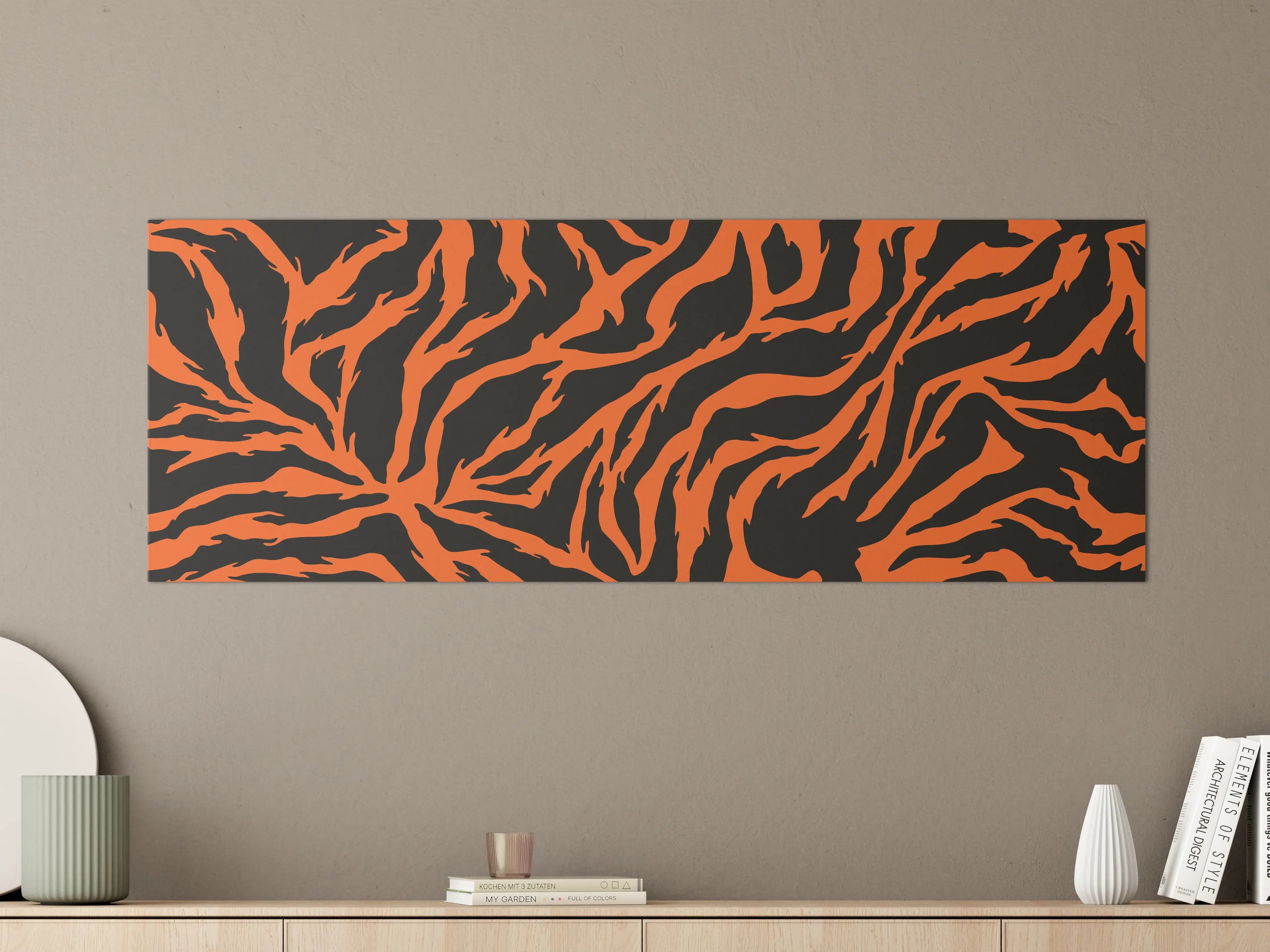 Große Wandbilder - Dynamisches Tiermuster in Orange und Schwarz