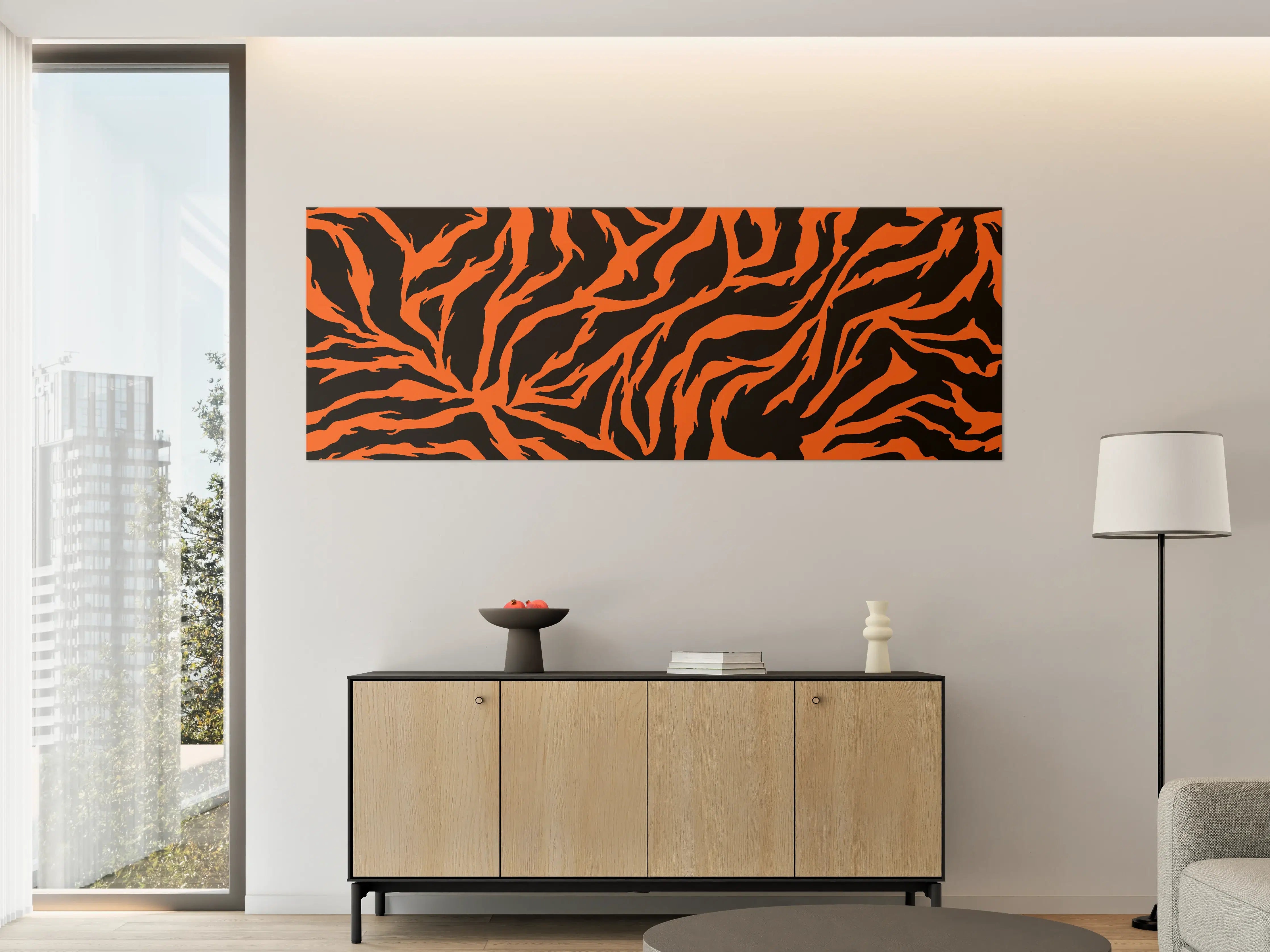 Große Wandbilder - Dynamisches Tiermuster in Orange und Schwarz