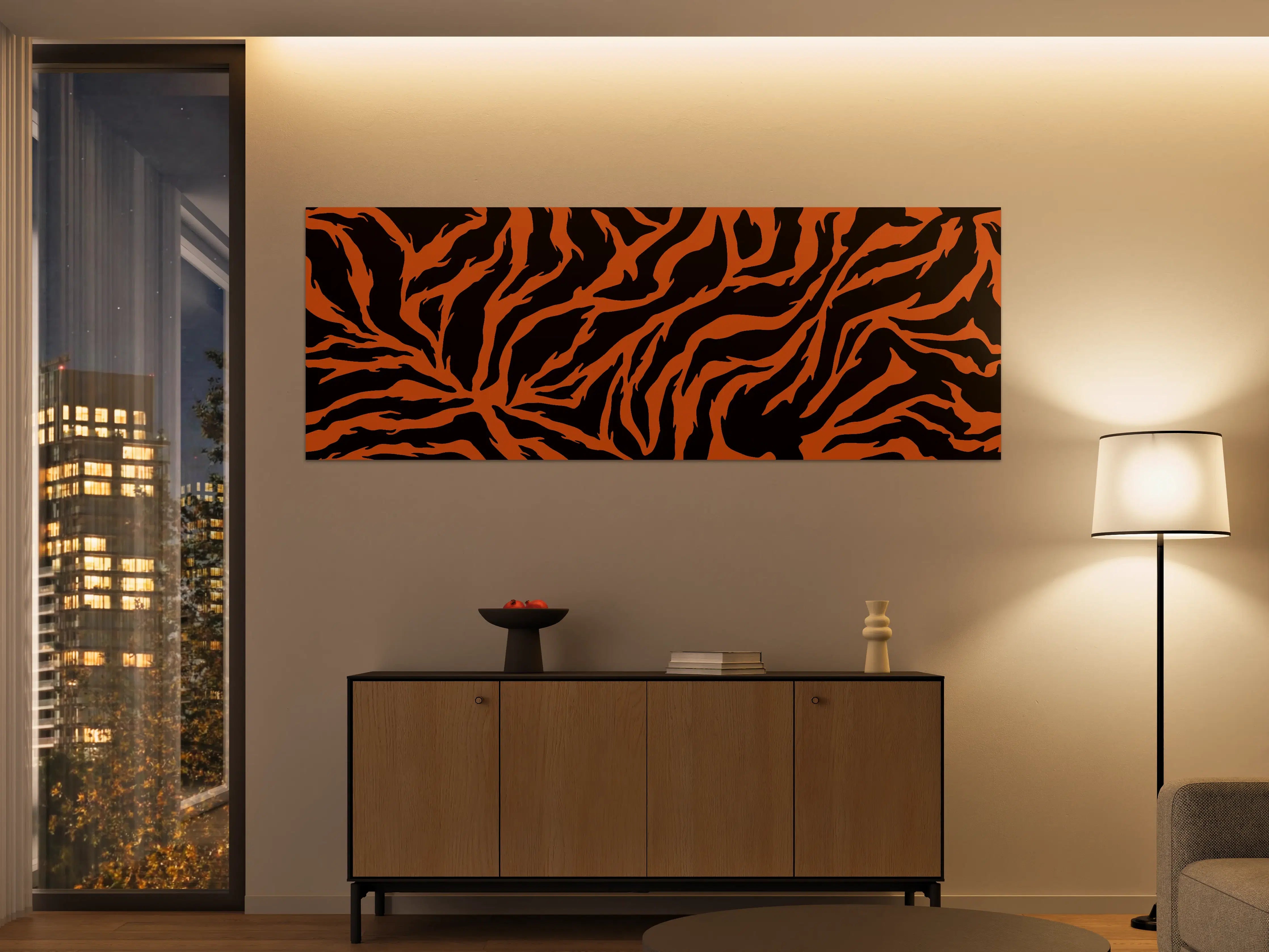 Große Wandbilder - Dynamisches Tiermuster in Orange und Schwarz
