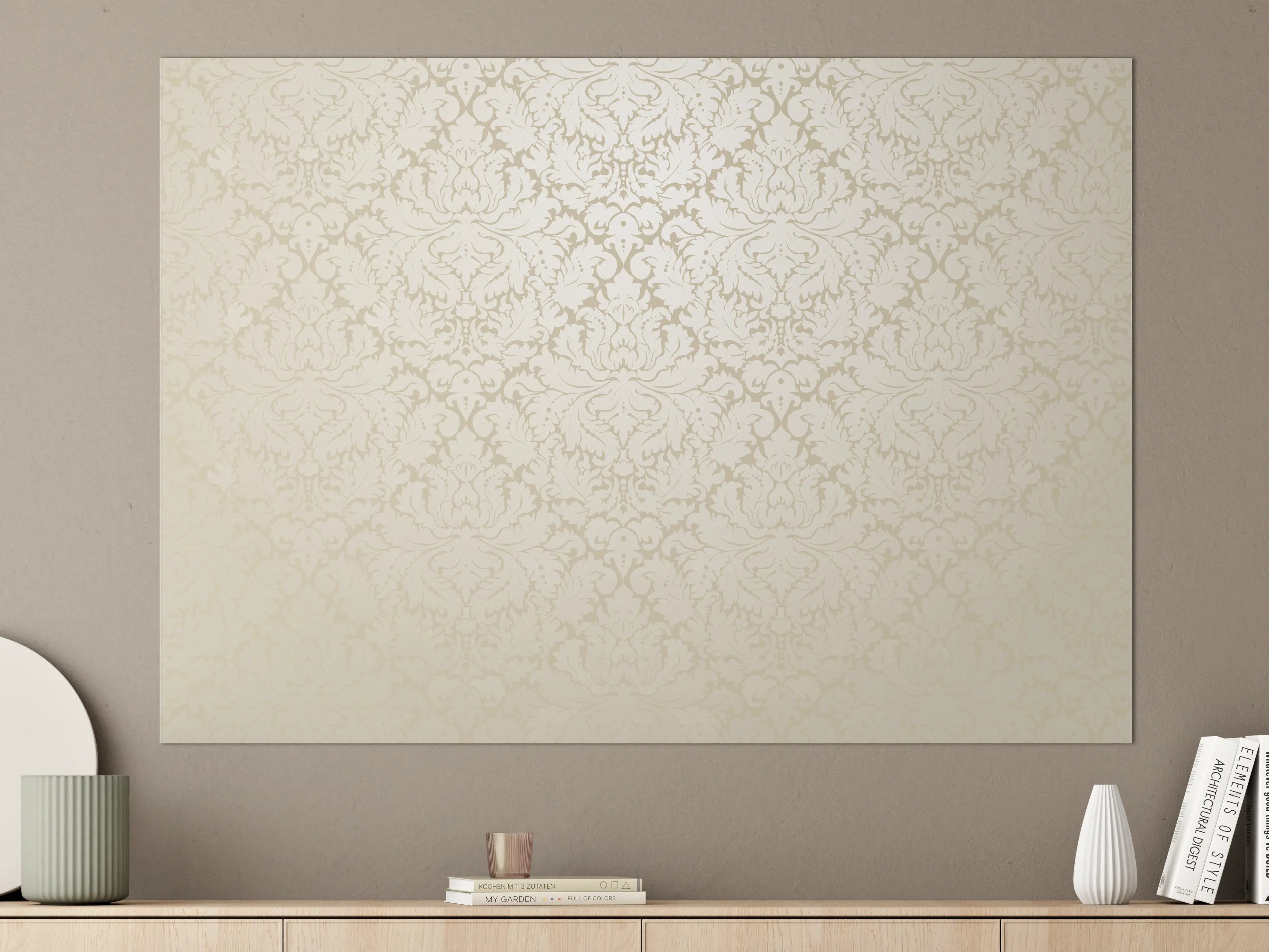 Große Wandbilder - Edle Creme-Gold Damast-Tapete