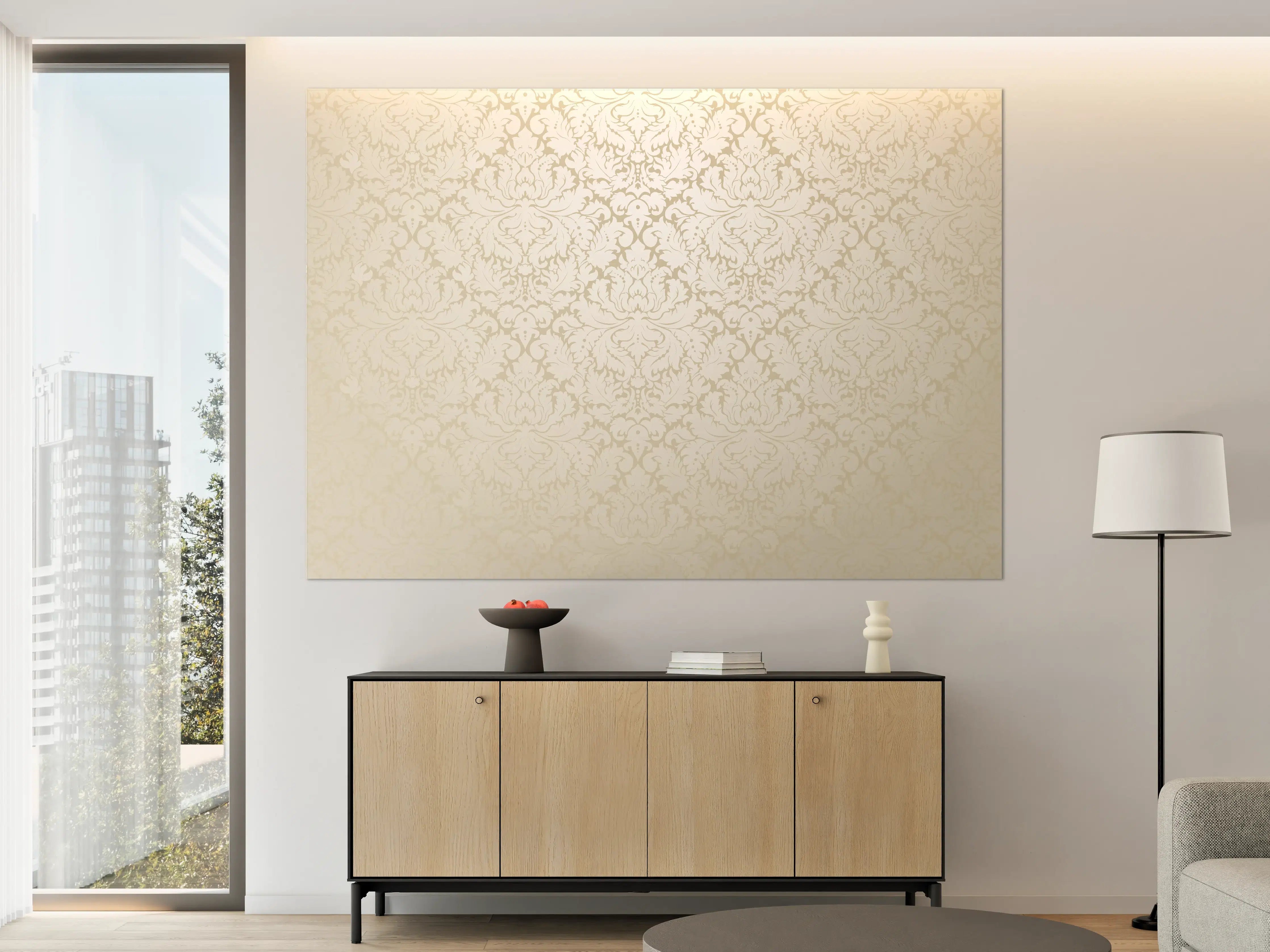 Große Wandbilder - Edle Creme-Gold Damast-Tapete
