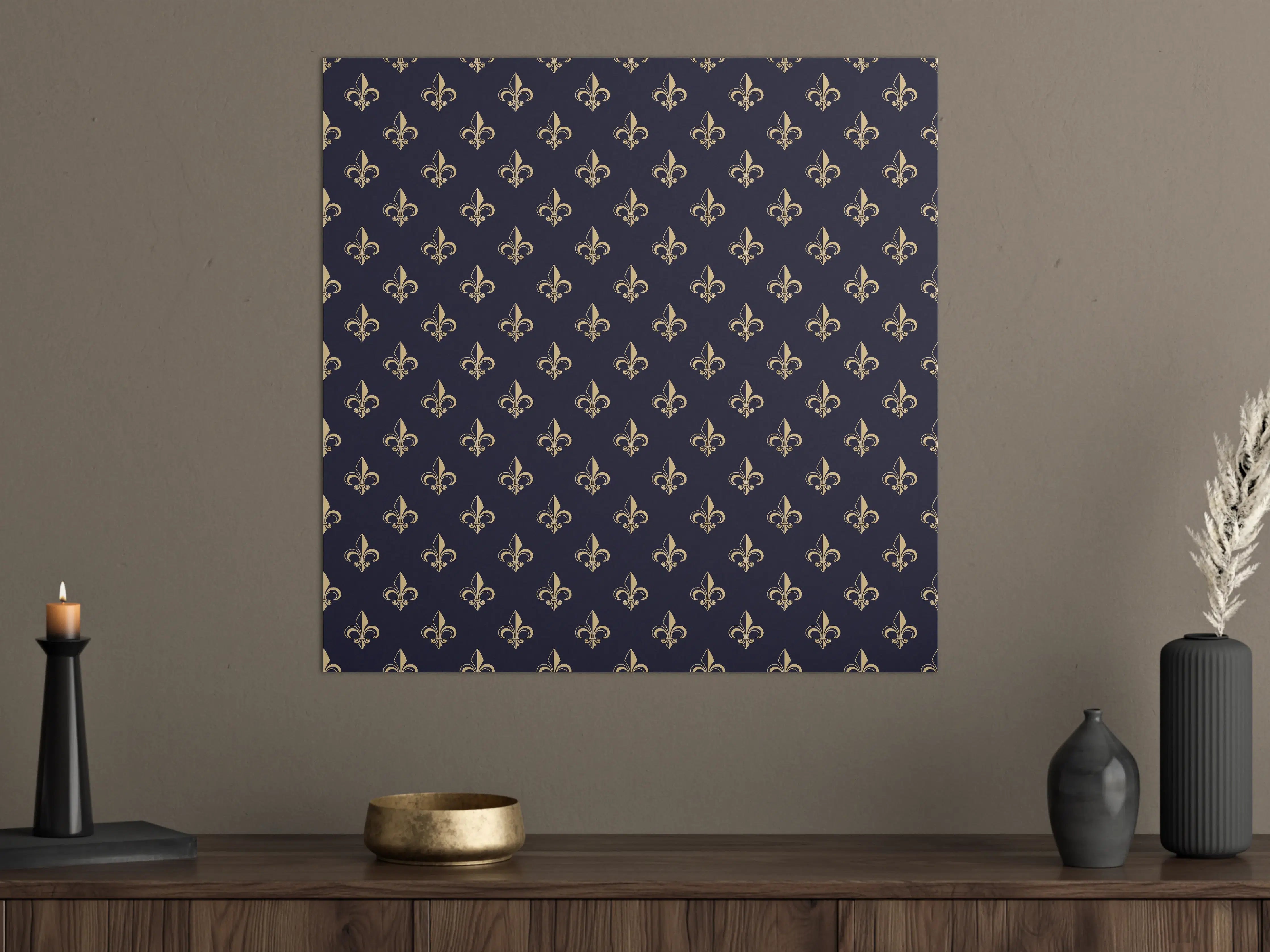 Große Wandbilder - Edles Fleur-de-Lis Muster Dunkelblau