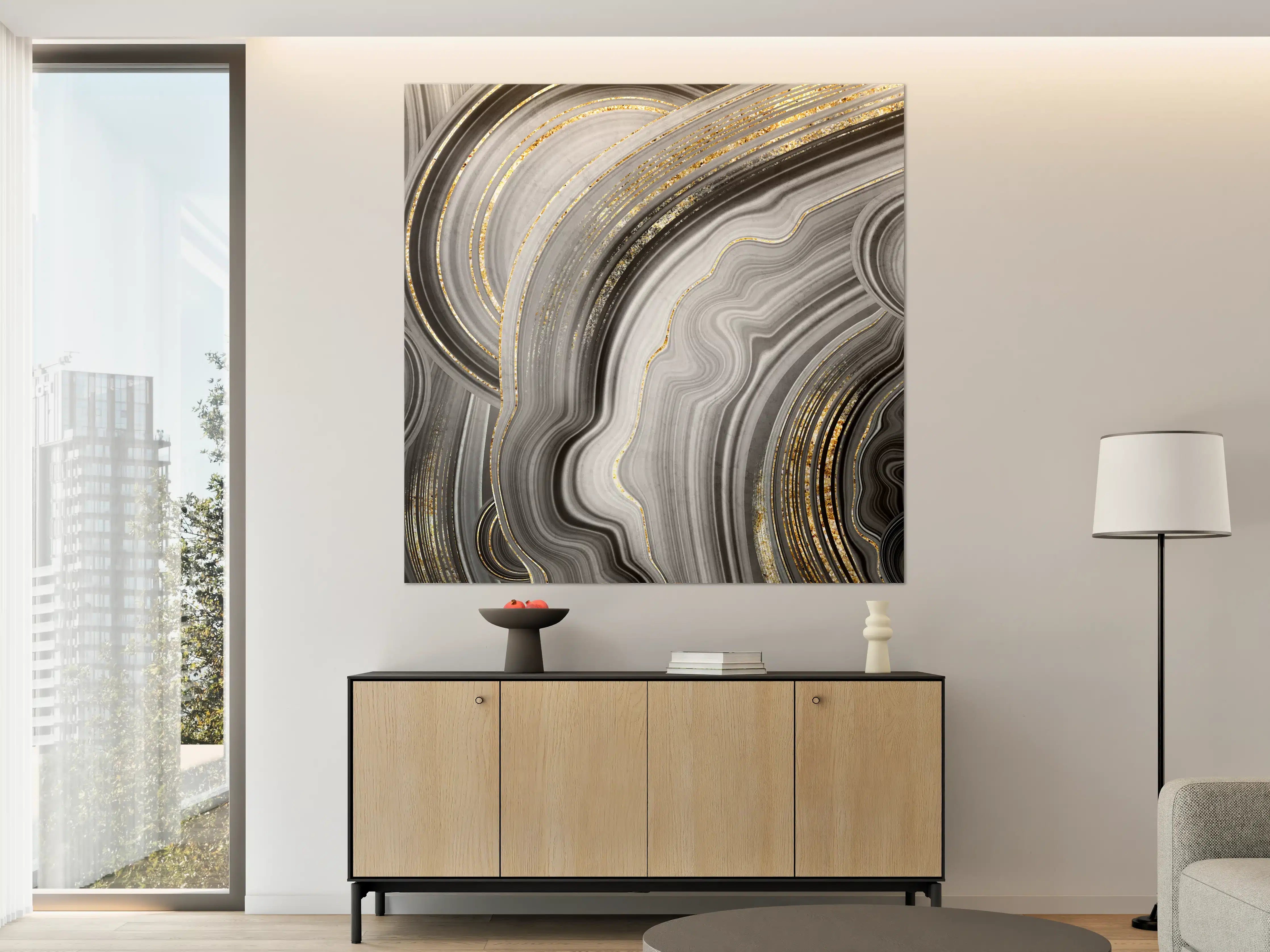 Große Wandbilder - Edles Schwarz-Grau-Marmor-Design mit Goldakzenten