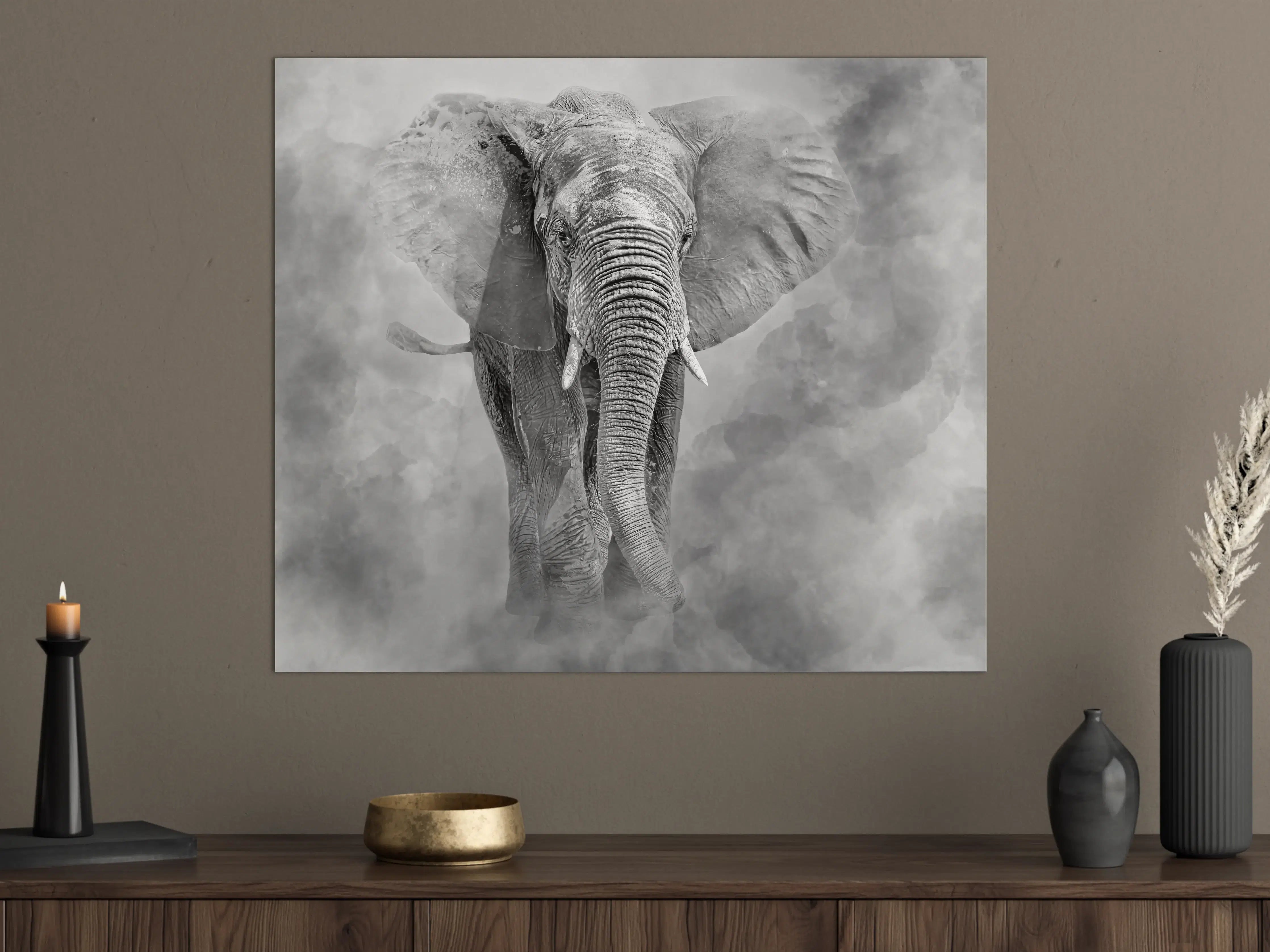 Große Wandbilder - Elefant in Graustufen und Wolken