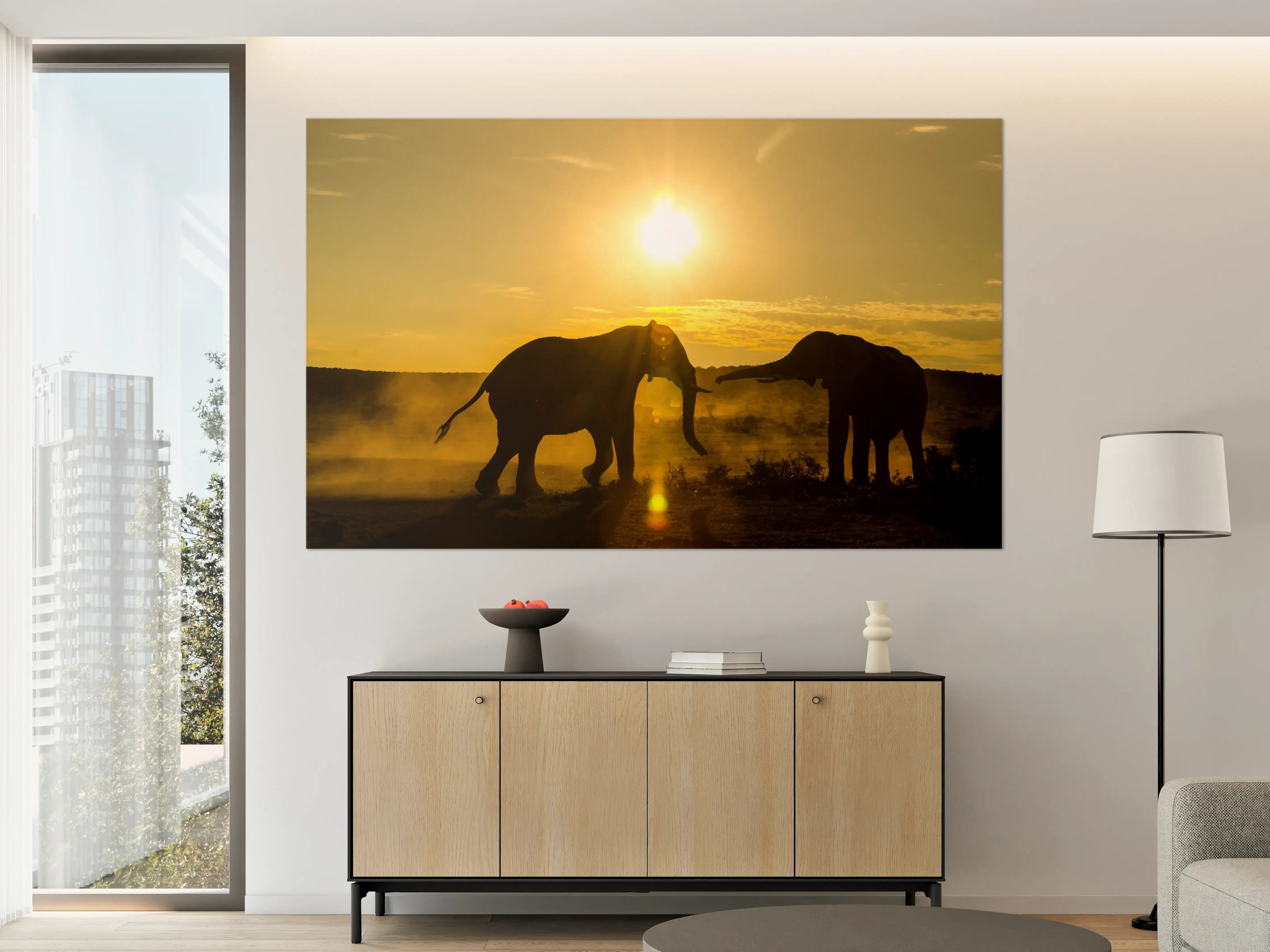 Große Wandbilder - Elefanten bei Sonnenuntergang