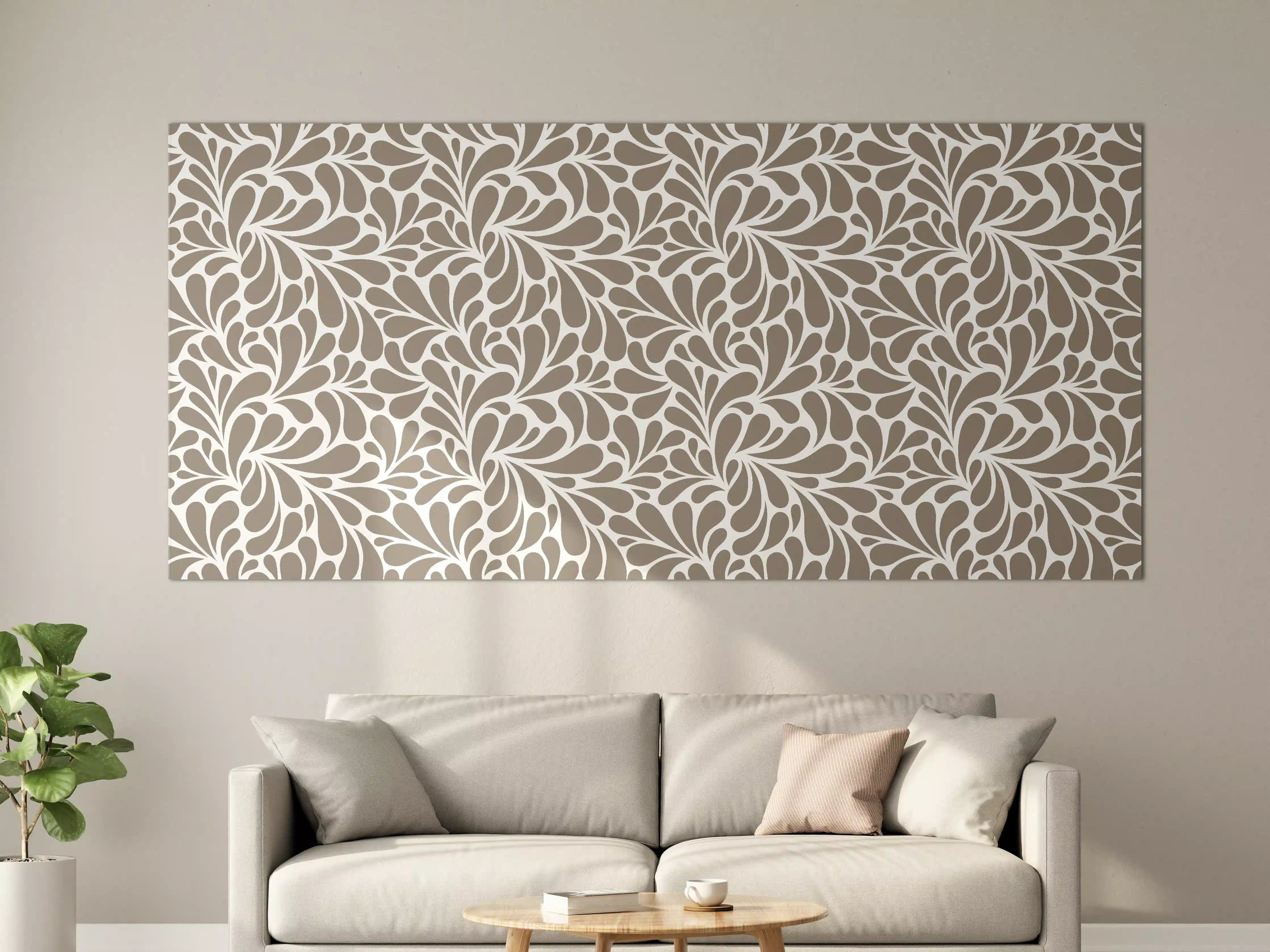 Große Wandbilder - Elegant Blumenmuster in Taupe und Weiß